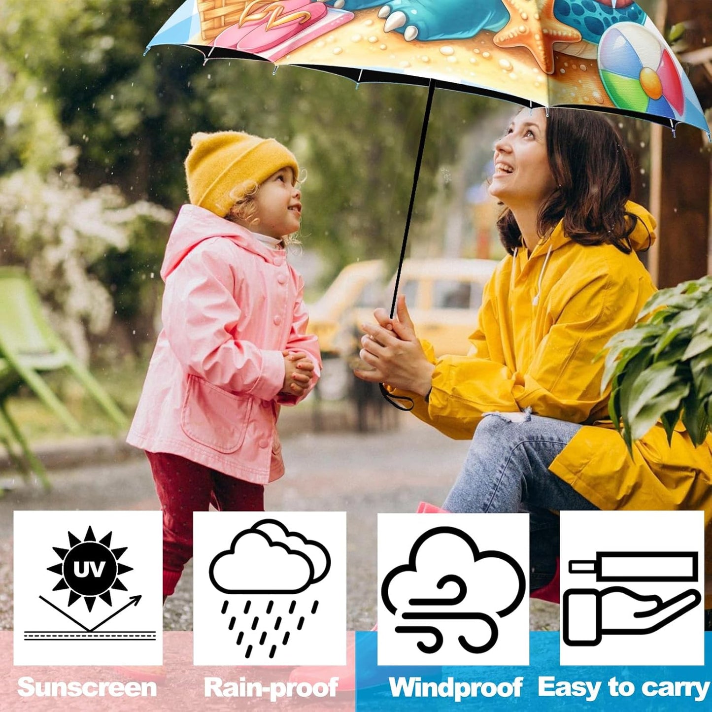 Small Travel Folding Umbrella for Girl, Portable, UV, SunShade, Compact, Automatic, Rain & Wind