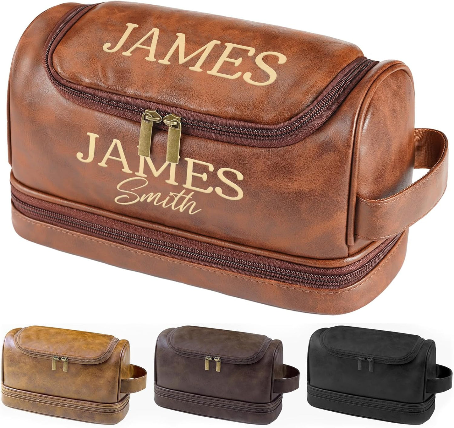 Personalized Leather Toiletry Bag for Men, Custom Gifts for Men Him, Engraved Monogrammed Travel Bag, Birthday Gifts forBoyfirends, Groomsmen, Dad, Son Husband Father's Day, Wedding, Anniversay