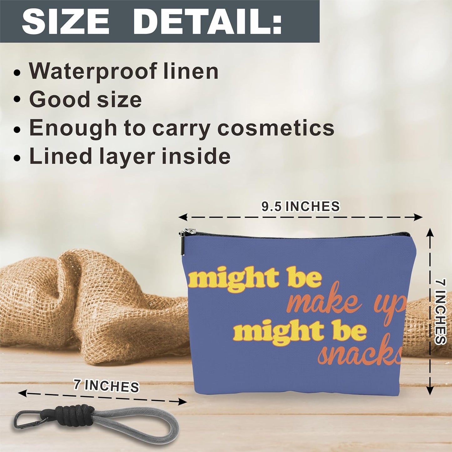 Make Up Bag For Woman, Cosmetic Bag With Hand Strap - Might Be Make Up Might Be Snacks - Lined Toiletry Bag - Retro Theme Pouch, Navy Organizer With Zipper, Women Essentials & Accessories - A17