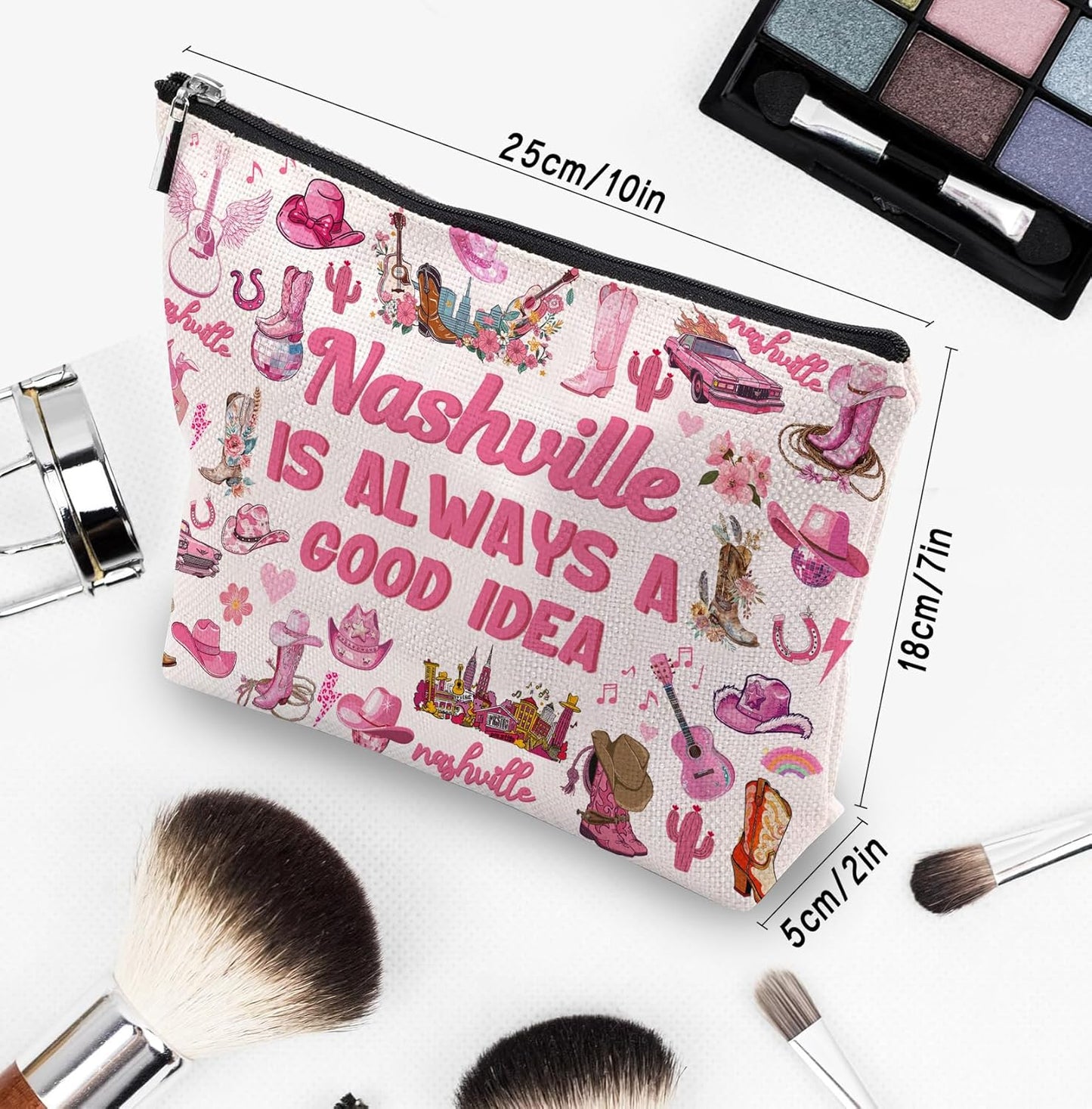 Nashville Travel Gifts Makeup Bag, Nashville Lover Accessories Souvenirs, Country Music Gifts for Traveller Women Friends, Birthday Bachelorette Party Favors Women Trip Cosmetic Bag Pouch