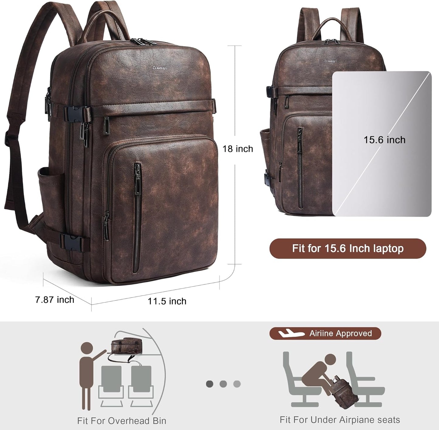 Leather Laptop Backpack for Women, Featuring a 15.6" Padded Laptop Compartment, Water Bottle Pocket and Trolley Sleeve, Ideal for Work, Travel, Everyday Use, and as a Thoughtful Gift