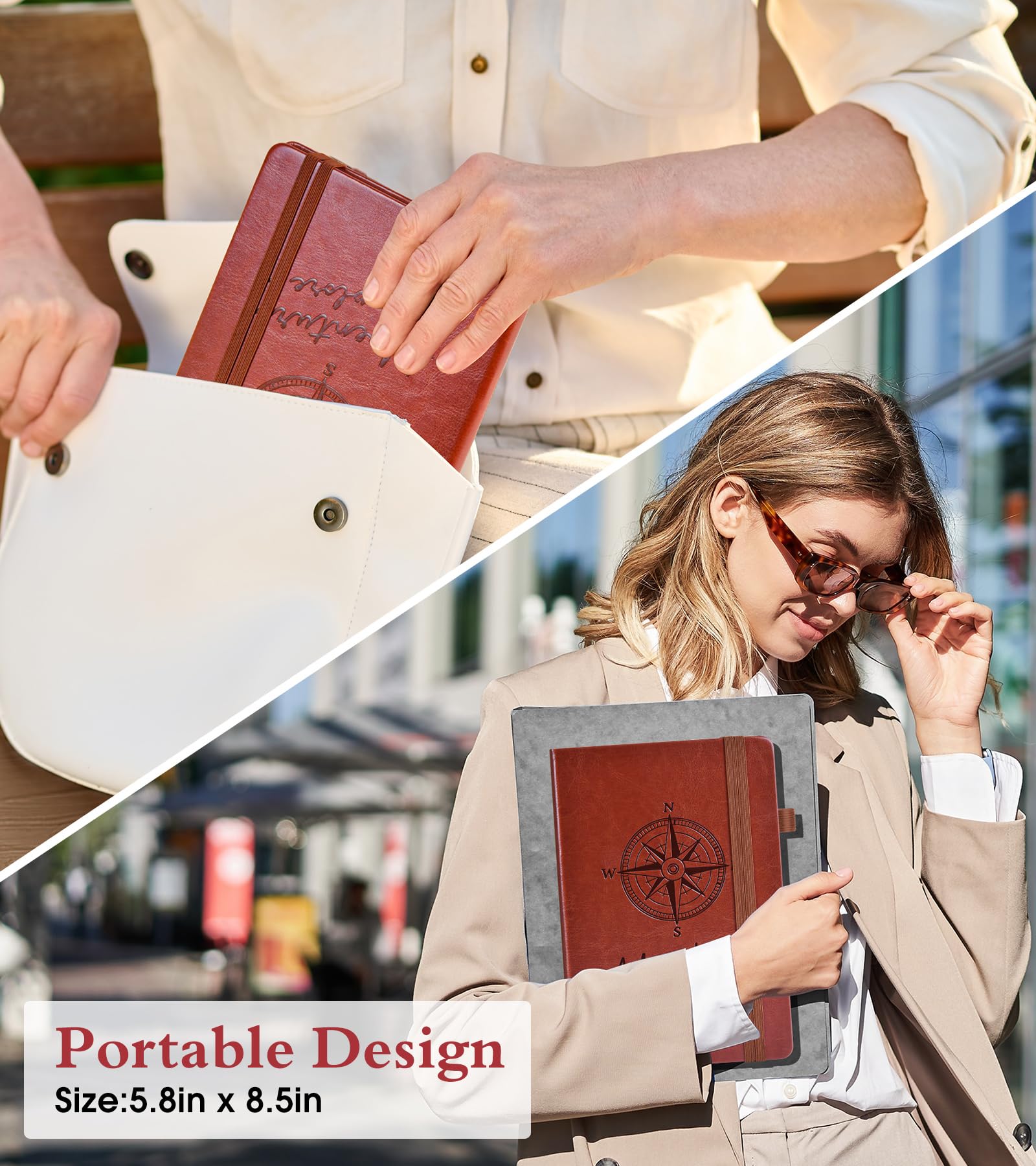 PAIBAS Lined Journal Notebook for Women Men, 160 Pages, A5 Hardcover Vintage Leather Journaling
