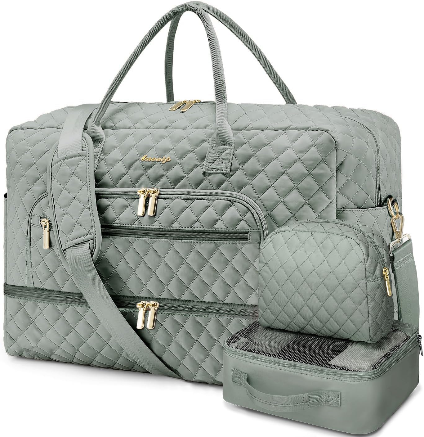 Large Women Travel Duffle Bag, Weekender Bags for Women with Shoe Compartment, Carry on Overnight Bag with Toiletry Bag, Gym Duffel Bag with Wet Pocket, Hospital Bags for Labor and Delivery 3 PCS Set