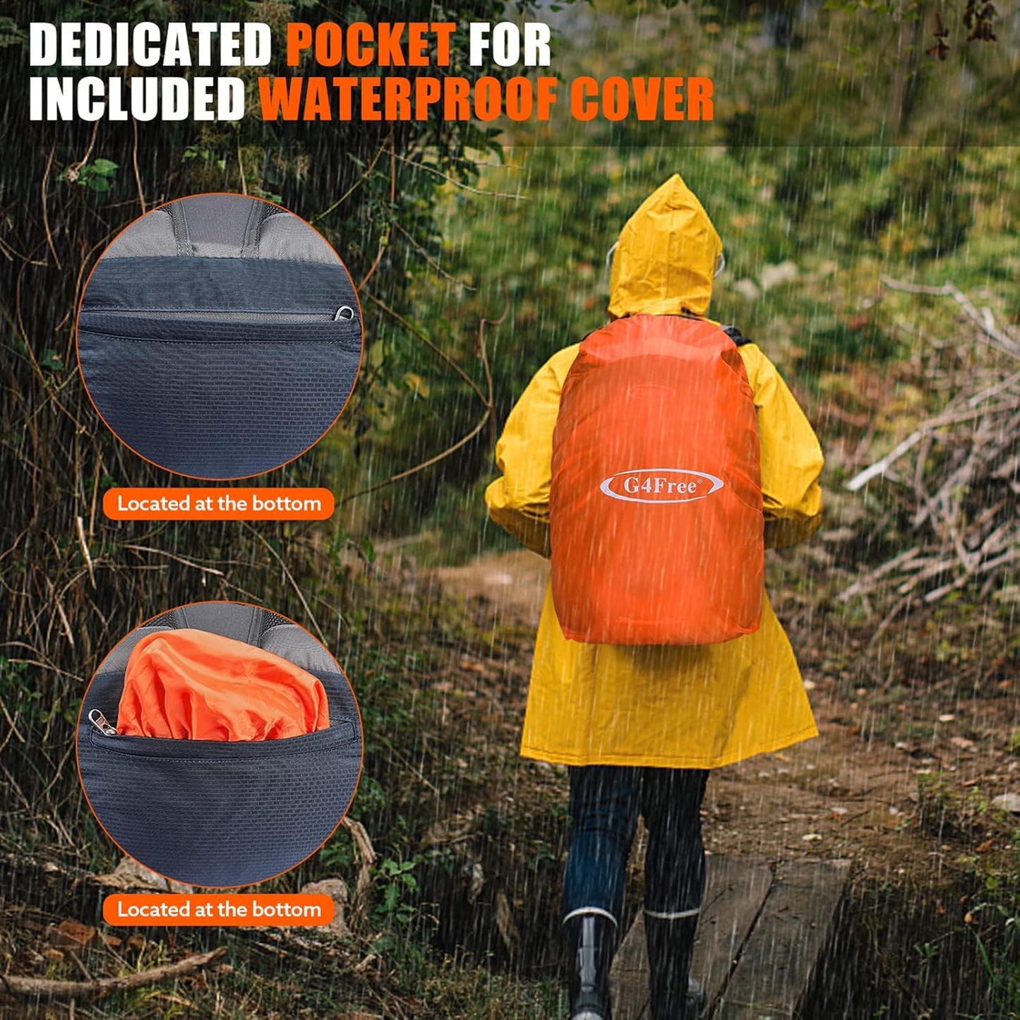 G4Free 35L Hiking Backpack Water Resistant Outdoor Sports Travel Daypack Lightweight with Rain