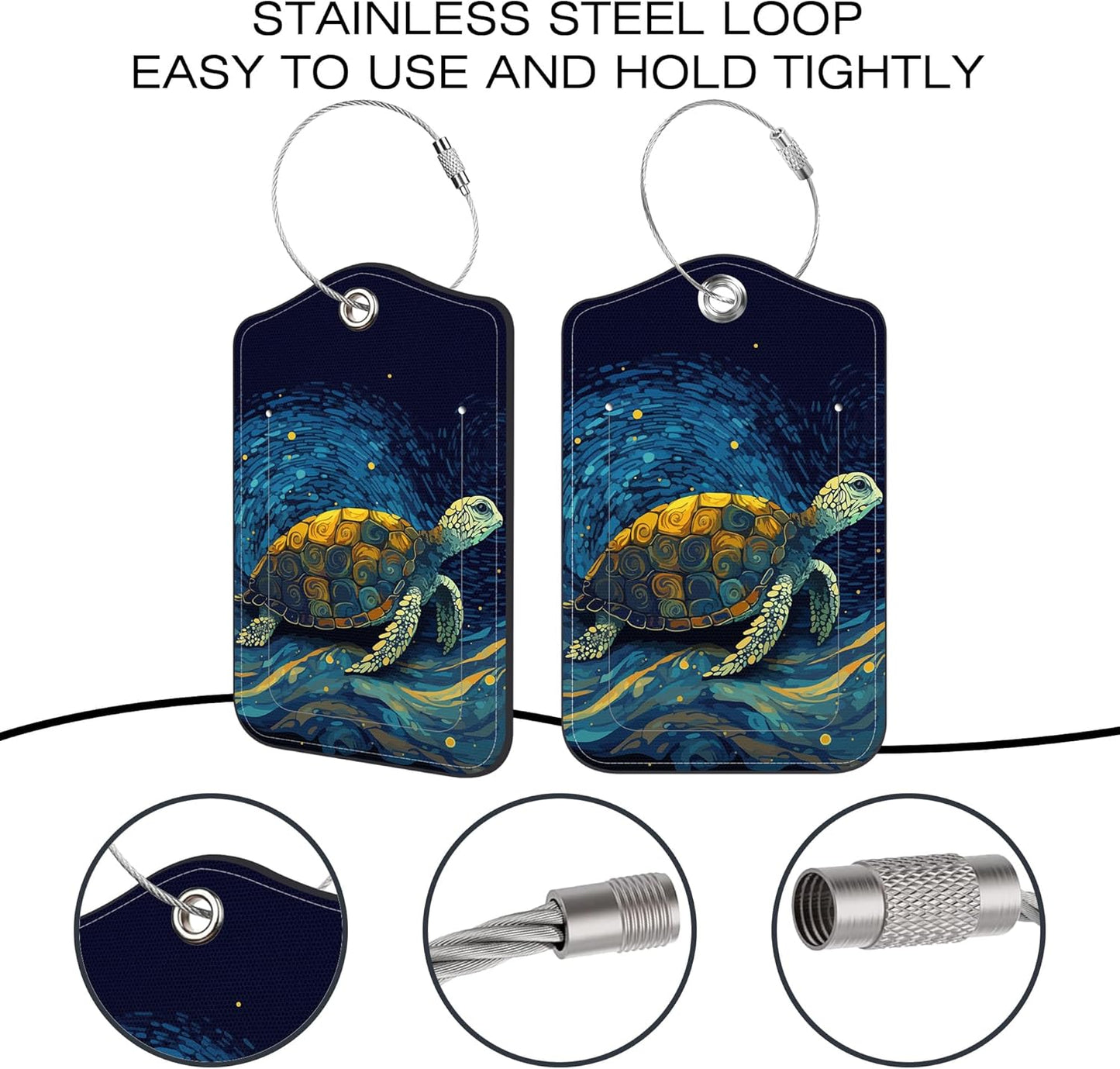 2 Pack Luggage Tags for Suitcase,Green Sea Turtle PU Leather Idea Baggage Tag with Name Labels Privacy Cover Metal Ring Men and Women Travel Cruise Labels