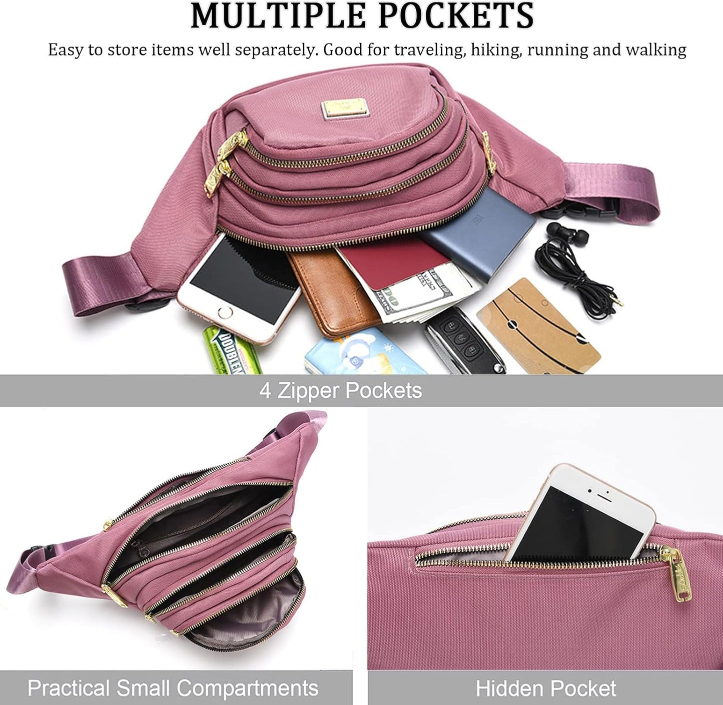 DAITET Crossbody Fanny Pack for Men&Women,Large Waist Bag & Hip Bum Bag with Adjustable Strap for Outdoors Workout Traveling Casual Running Hiking Cycling