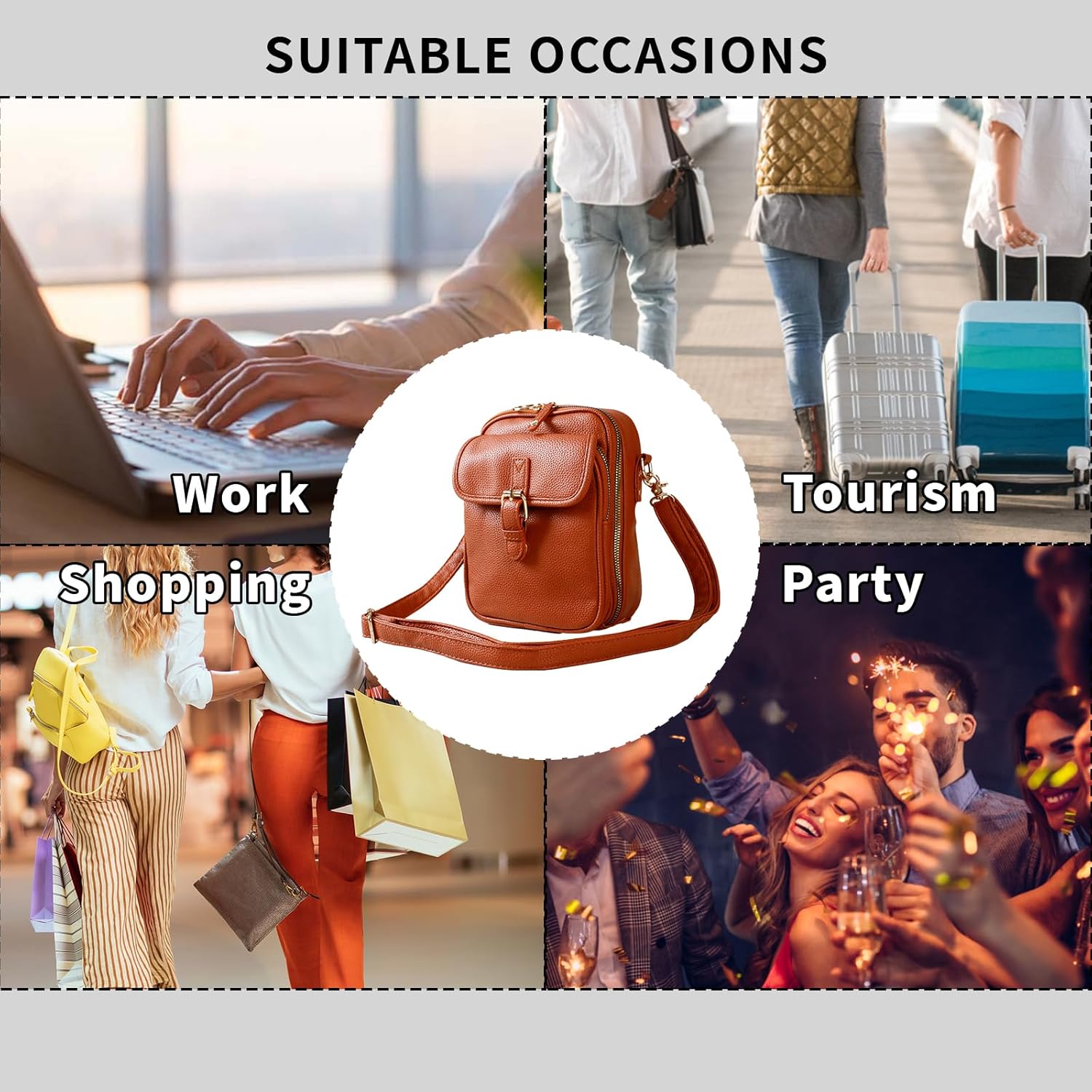 Leather Crossbody Bag for Women,Anti-Theft Messenger Bag with Large Capacity,Built-in Purse Card