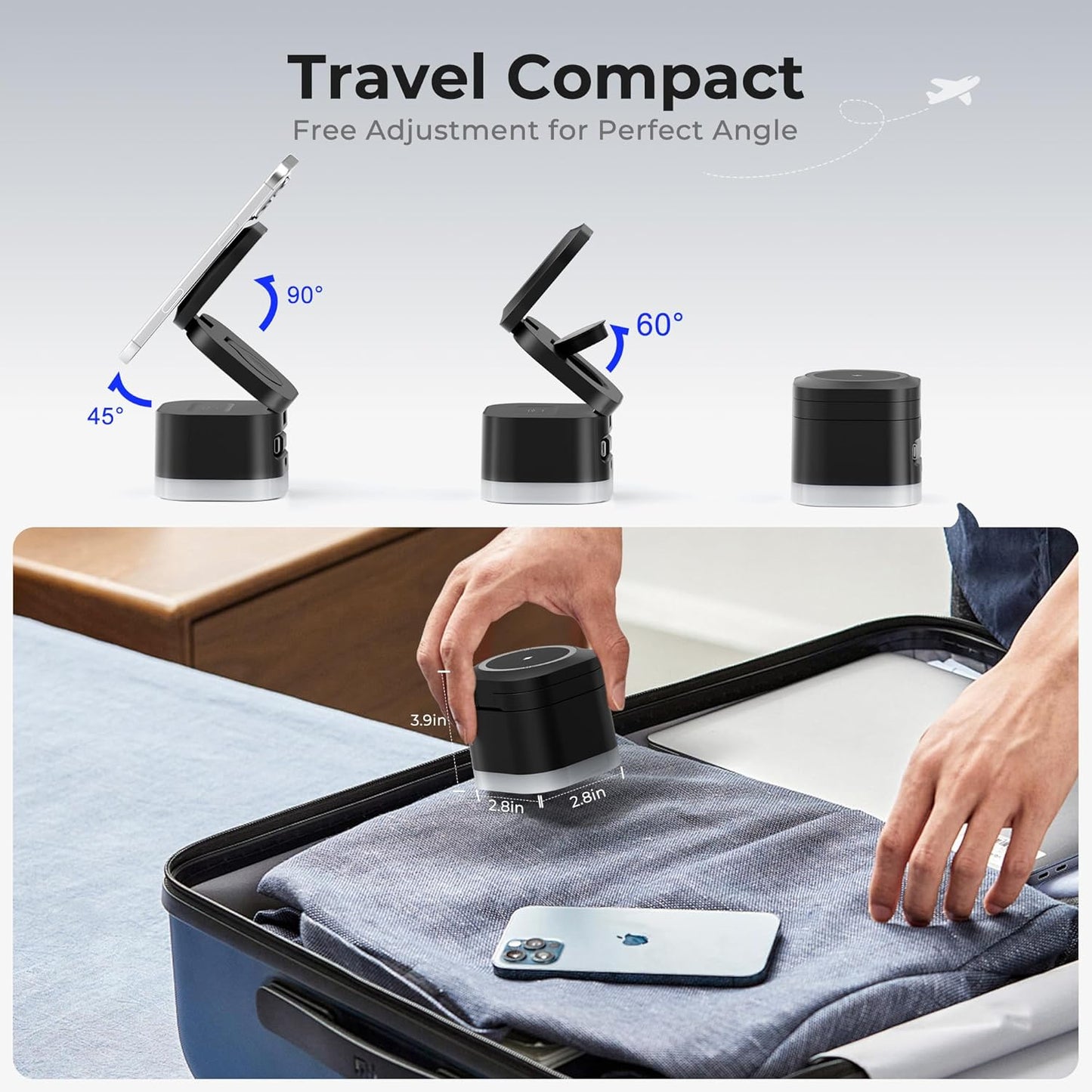 5 in 1 Magnetic Wireless Charger Stand with Night Light, Foldable Wireless Charging Station Built-in Retractable Cable, Travel Wireless Charger for iPhone 17/16/15/14/13/12, Apple Watch, AirPods Pro 3