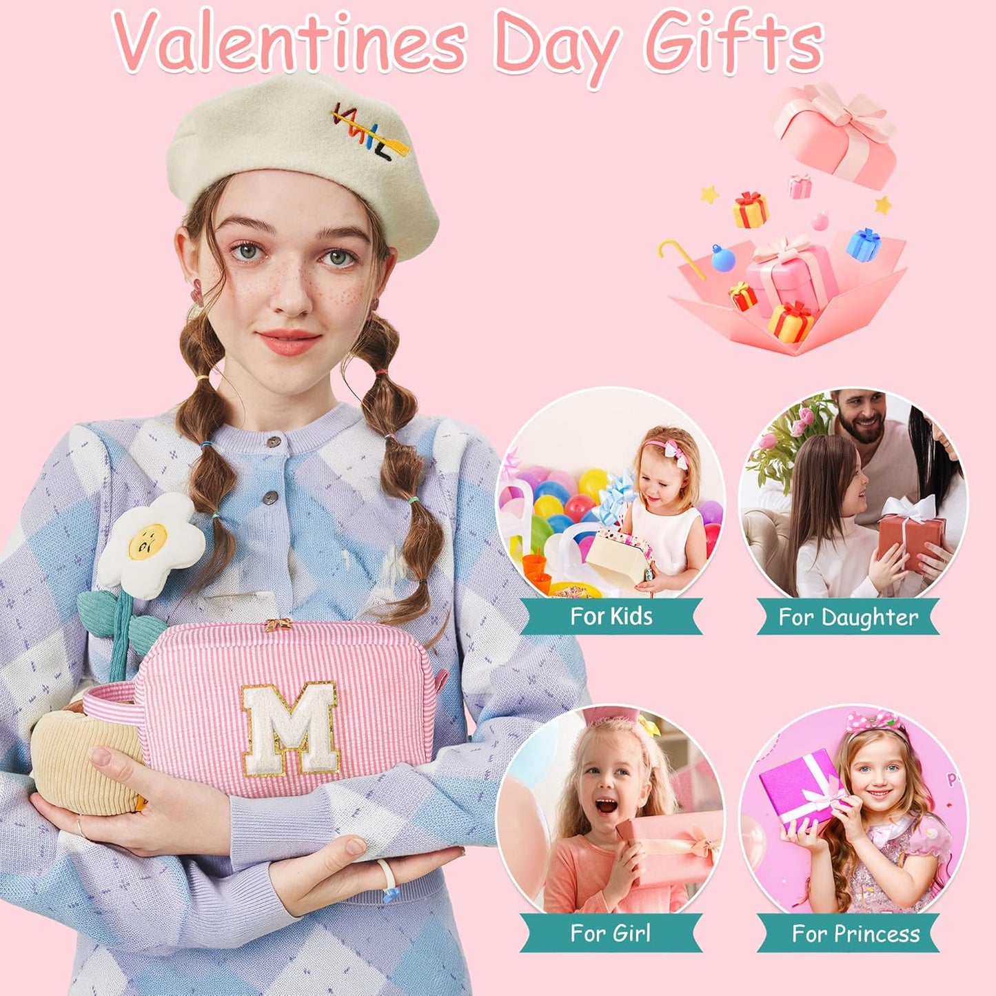 YOOLIFE Gifts for Teen Girls - Personalized Initial Makeup Bag, Birthday Gifts for Women Sister Friend Daughter Girls Kids