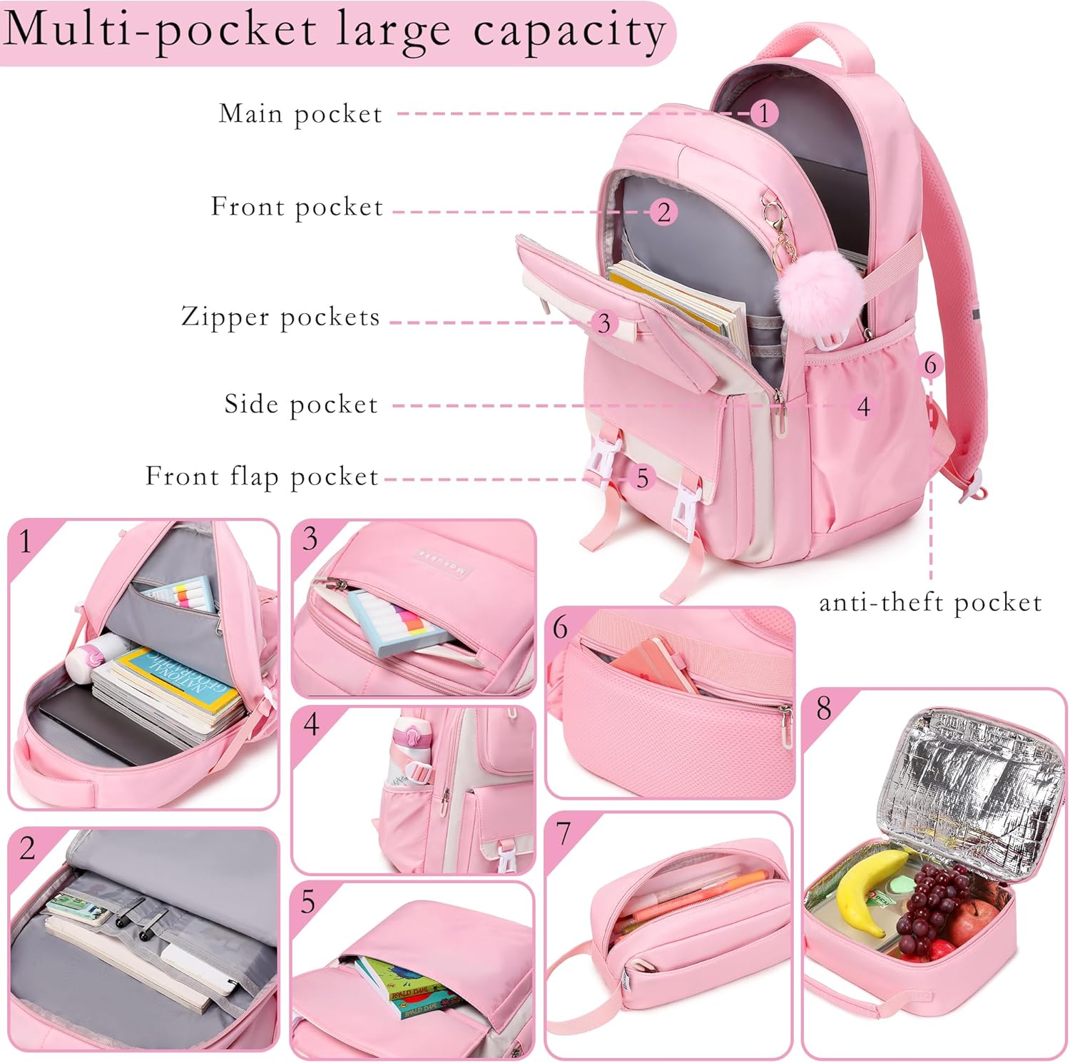 Makukke School Backpack for Girls Book Bag Set, School Bag for Teens Girls Kid Children Elementary