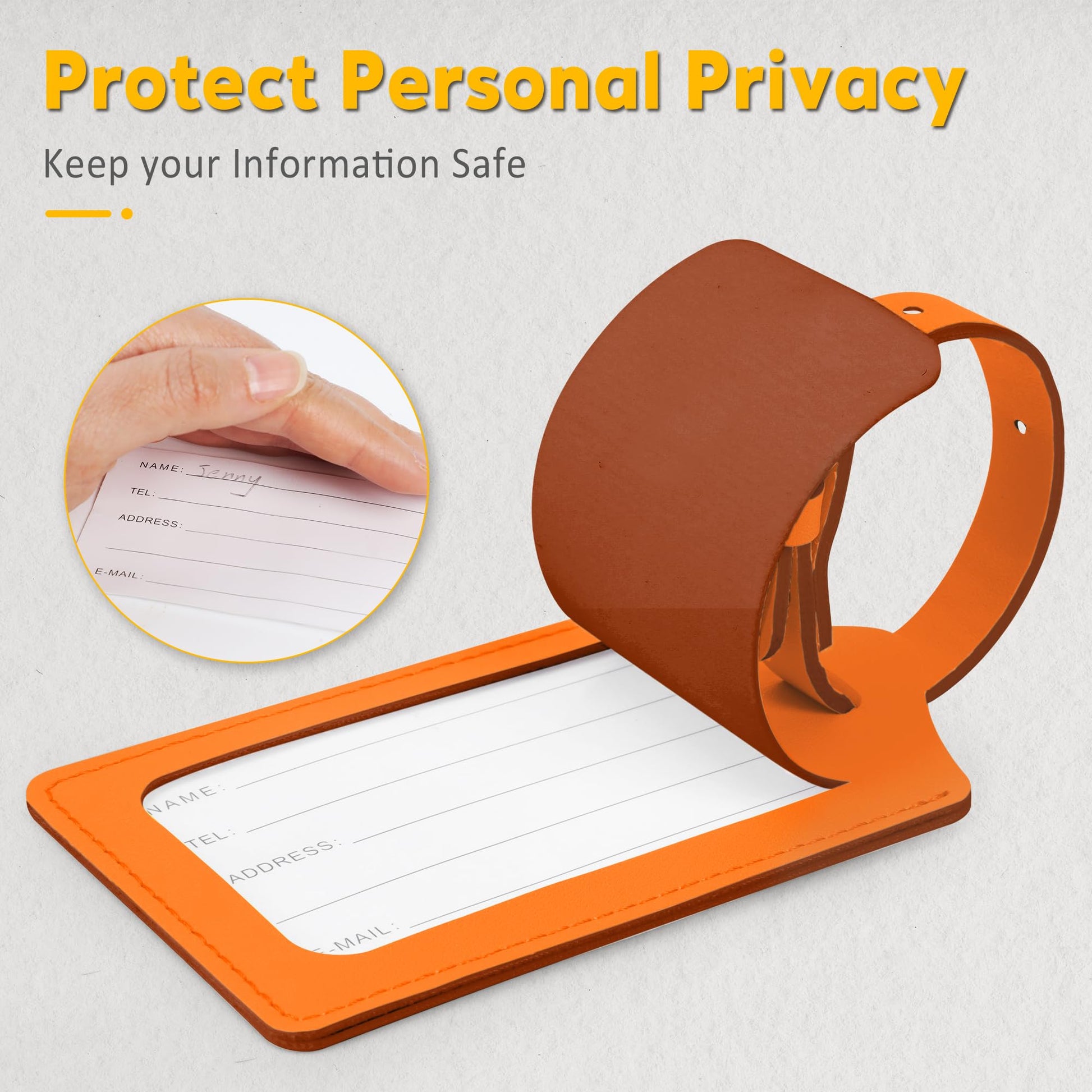 Travelambo 4 Pack Leather Luggage Tags for Suitcases Travel Labels Orange