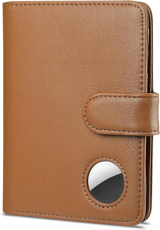 Passport Holder for Travel with AirTag Holder- Leather RFID Blocking Travel accessories with 5 Cards Slot&1ID Window,Magnetic Closure,Gift Box(Air Tag Not Included)
