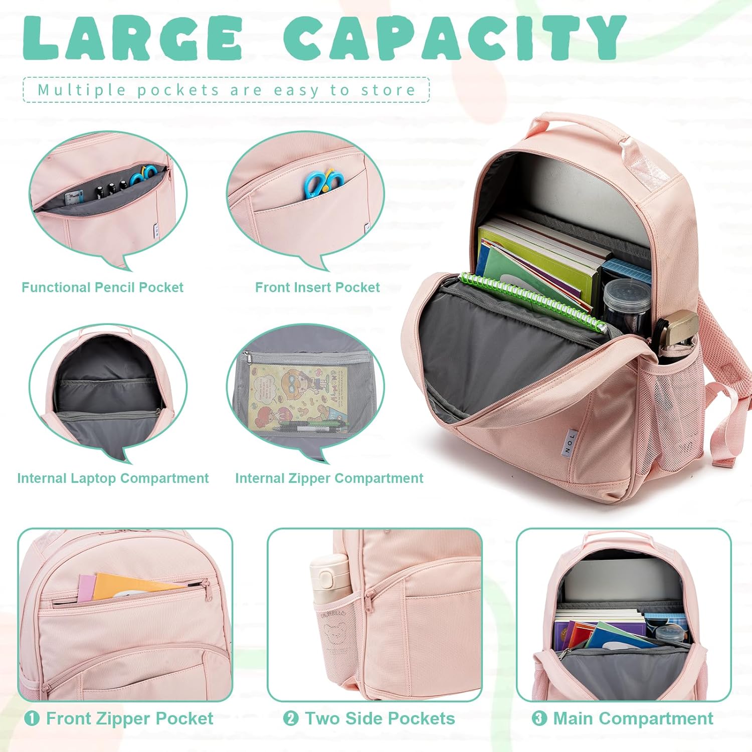 NOL Natural Organic Lifestyle Kids Backpack, School Backpacks for Teens Girls Boys, School Bookbag