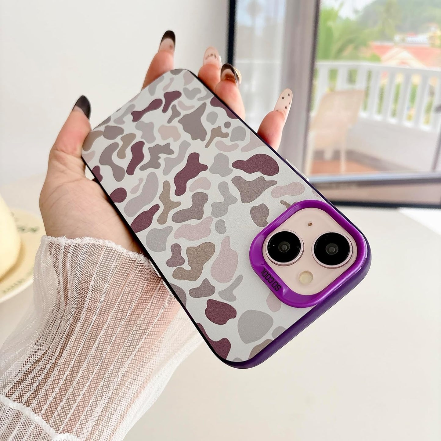 for iPhone 15 Case, Vintage Camo Pattern Design for Men Boys Teens, Cool Camouflage Shockproof Protective Cover for Girls Women - Purple