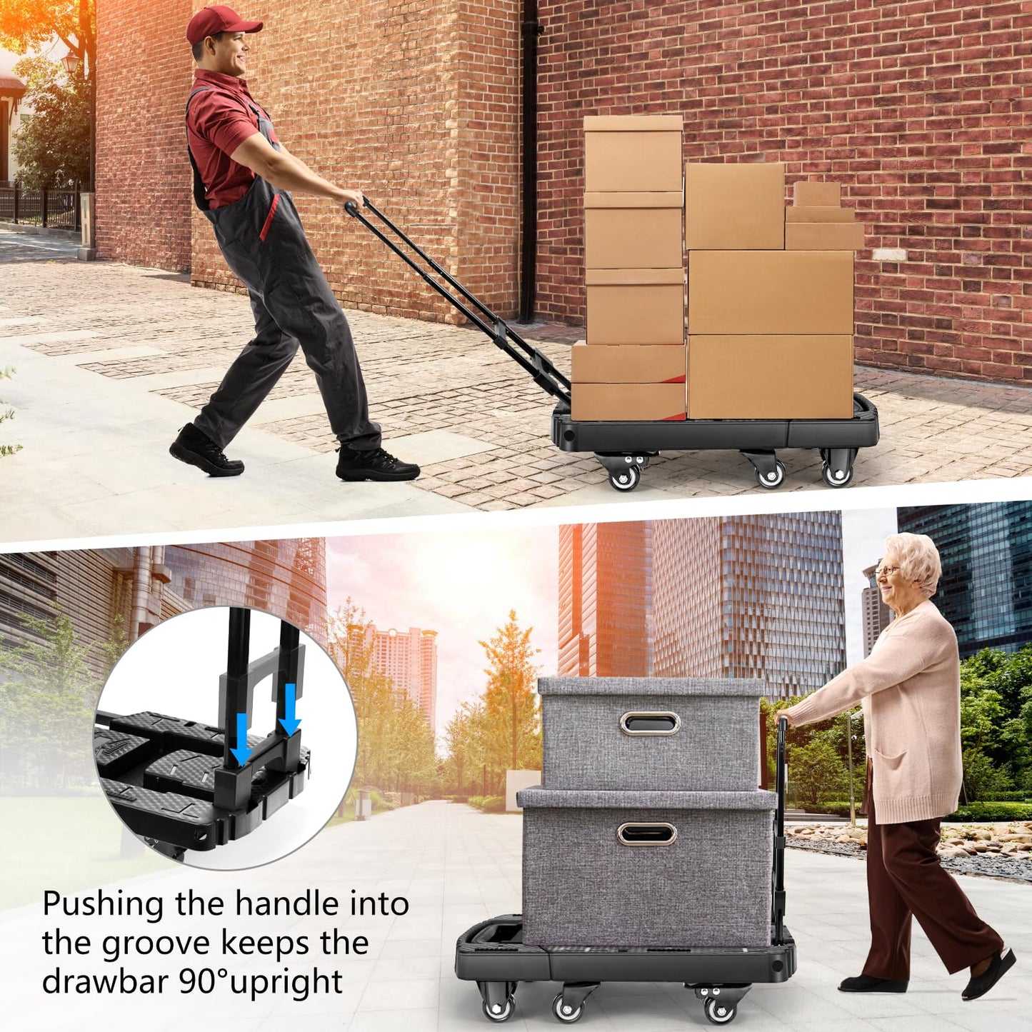 Voipvvii Folding Hand Truck 500lbs, Portable Heavy Duty Dolly Cart, 6 Wheels Collapsible Luggage