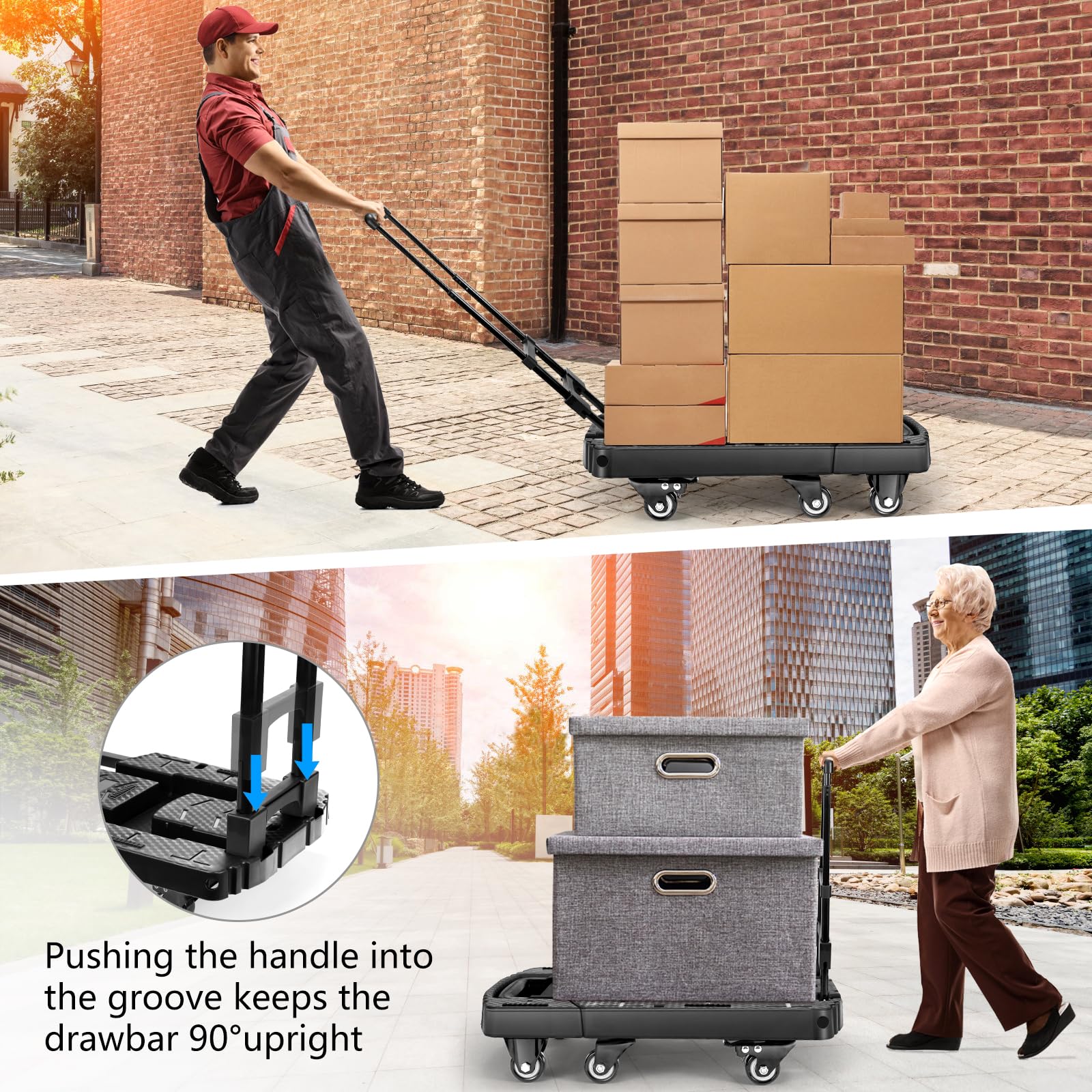 Voipvvii Folding Hand Truck 500lbs, Portable Heavy Duty Dolly Cart, 6 Wheels Collapsible Luggage