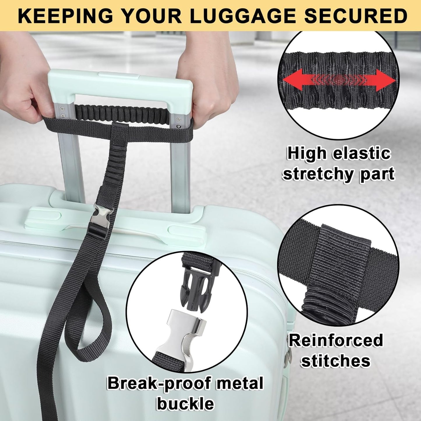 Vigorport Luggage Straps, Metal Luggage Connector Straps for Suitcases, Stretchable Add A Bag Adjustable Attachment Accessories Belts (Black, Small)