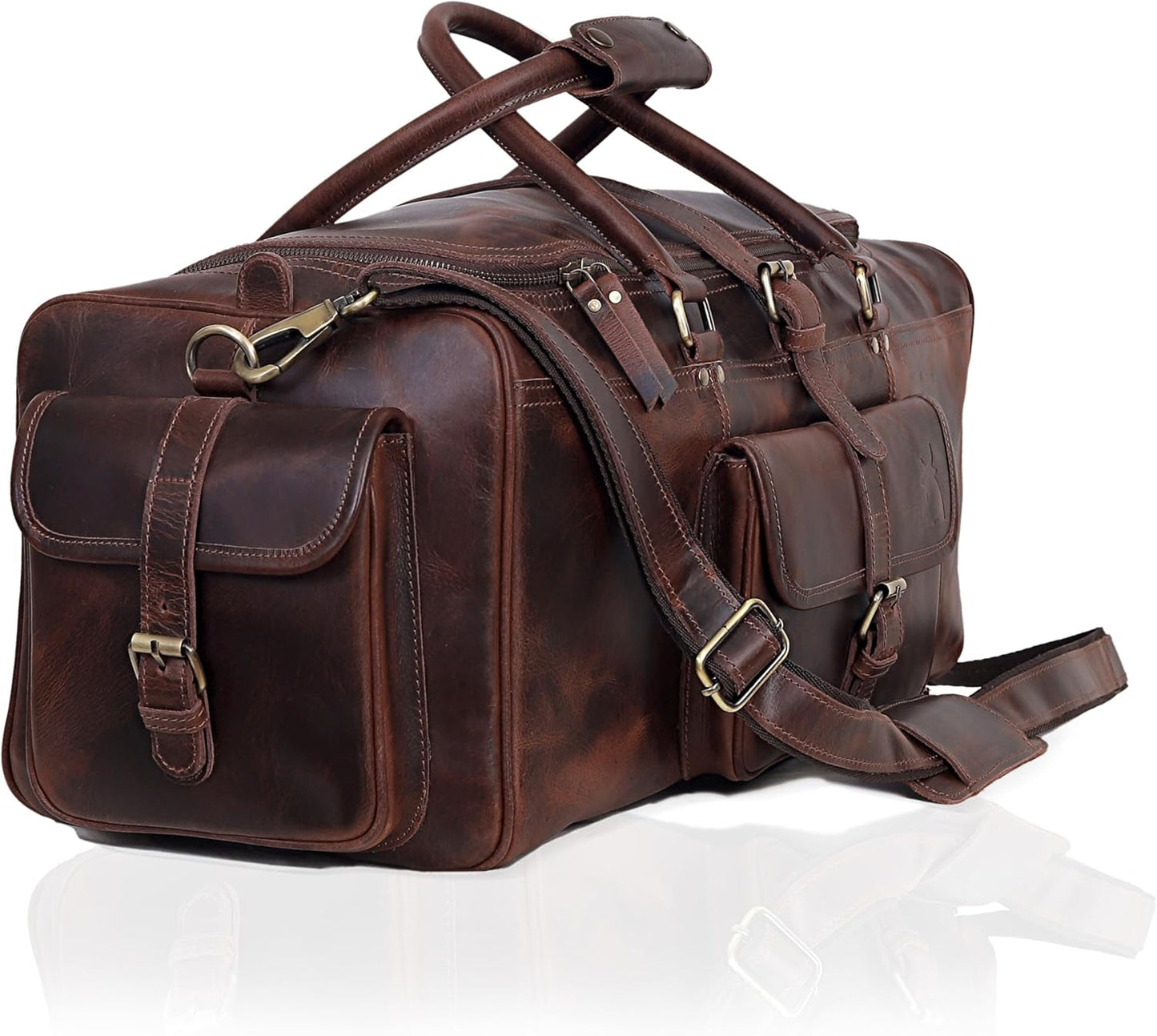 Duffle Bag For Men and Women, 28 Inch Vintage Buffalo Leather Travel Duffle Bag, Genuine Carry On Overnight Bag, Weekender Gym Bag with Shoulder Strap, Carry on Luggage Bags