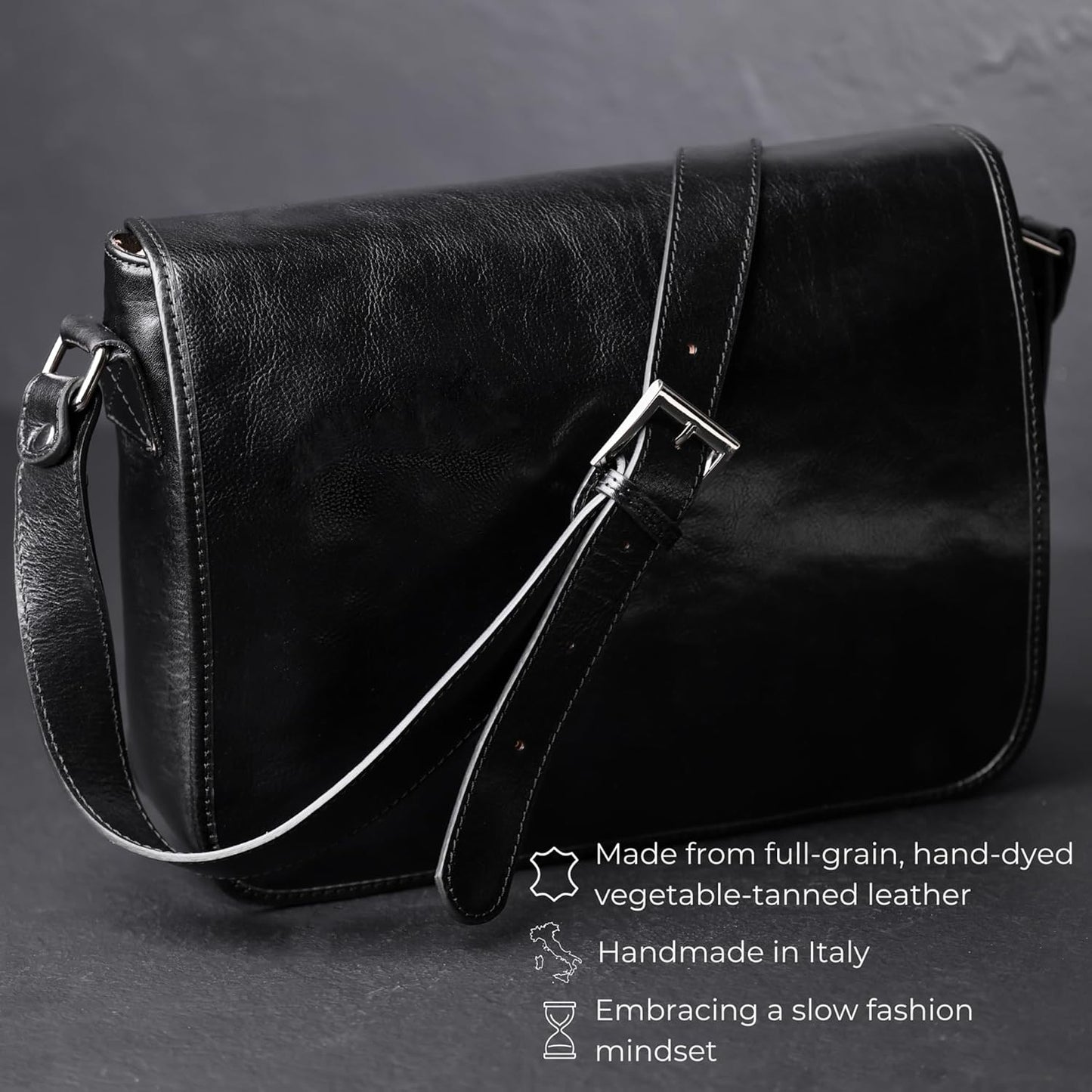 Time Resistance Leather Messenger Bag for Men, Handmade Crossbody Bag, Shoulder Bag Made in Italy