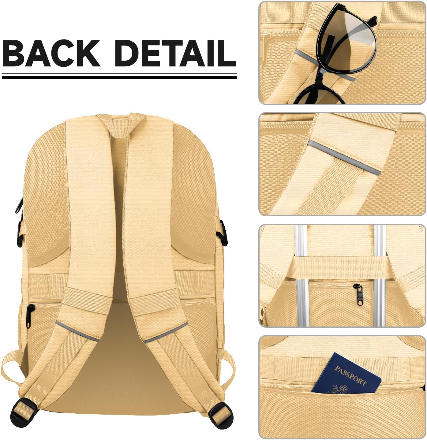 Lapsouno Extra Large Backpack, Laptop Backpack, Carry on Backpack, Sturdy 17 Inch TSA Friendly with USB Port, College School Bag Gifts for Men Women, Light Yellow
