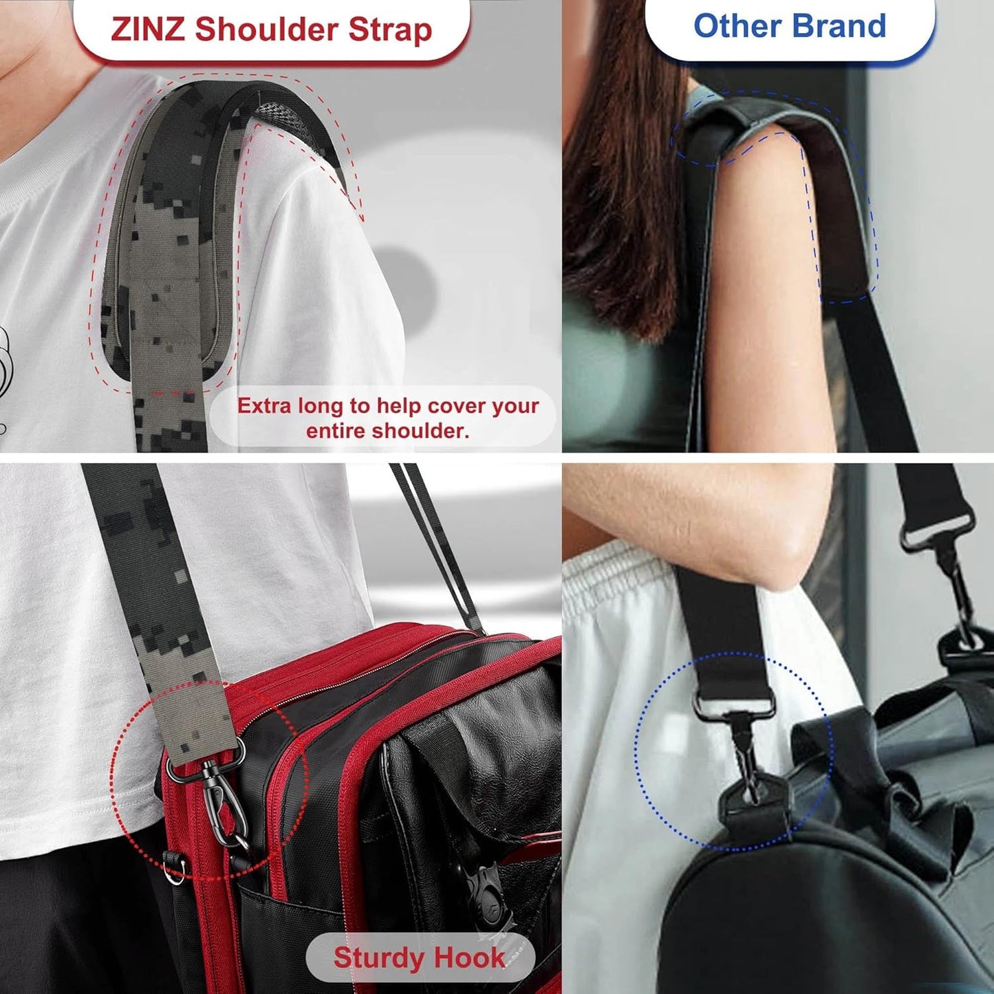 ZINZ Shoulder Strap - 59 Inch Universal Heavy-duty Adjustable Strap with Ultra-thick Fixed Breathable Pad for Laptop, Gym, Camera Bag and More -Camouflage gray