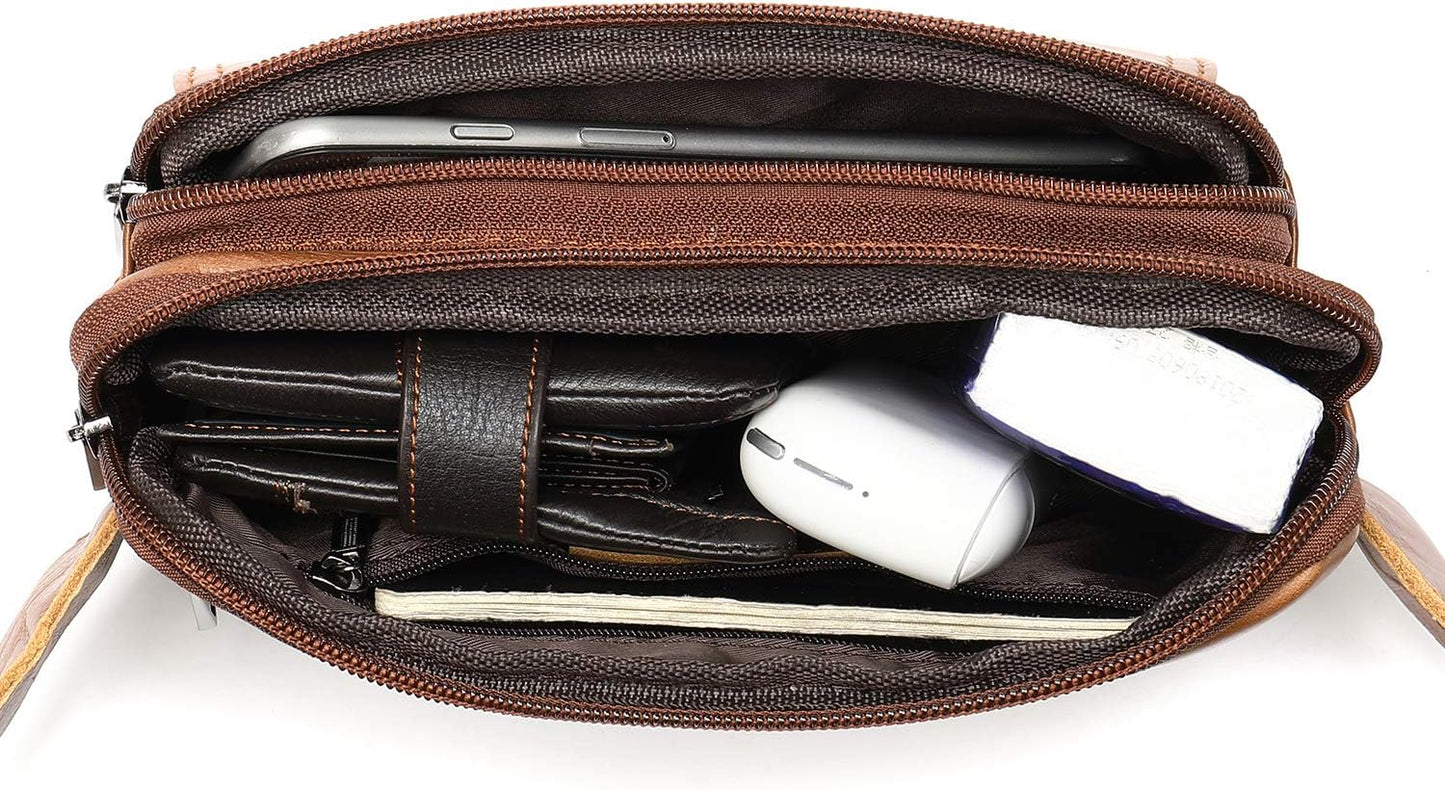 Fanny Pack for Men and Women, Leather Sling Waist Bag for Hiking Running Travel - Durable Cowhide Leather