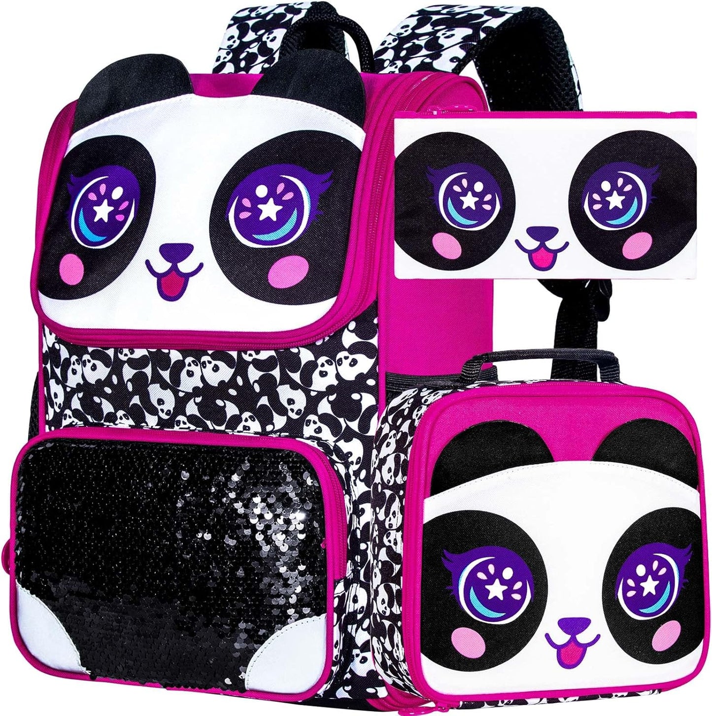 KLFVB 3PCS Backpack for Girls and Boys, 15" Unicorn Dinosaur Bookbag with Lunch Box, Kids Preschool School bag