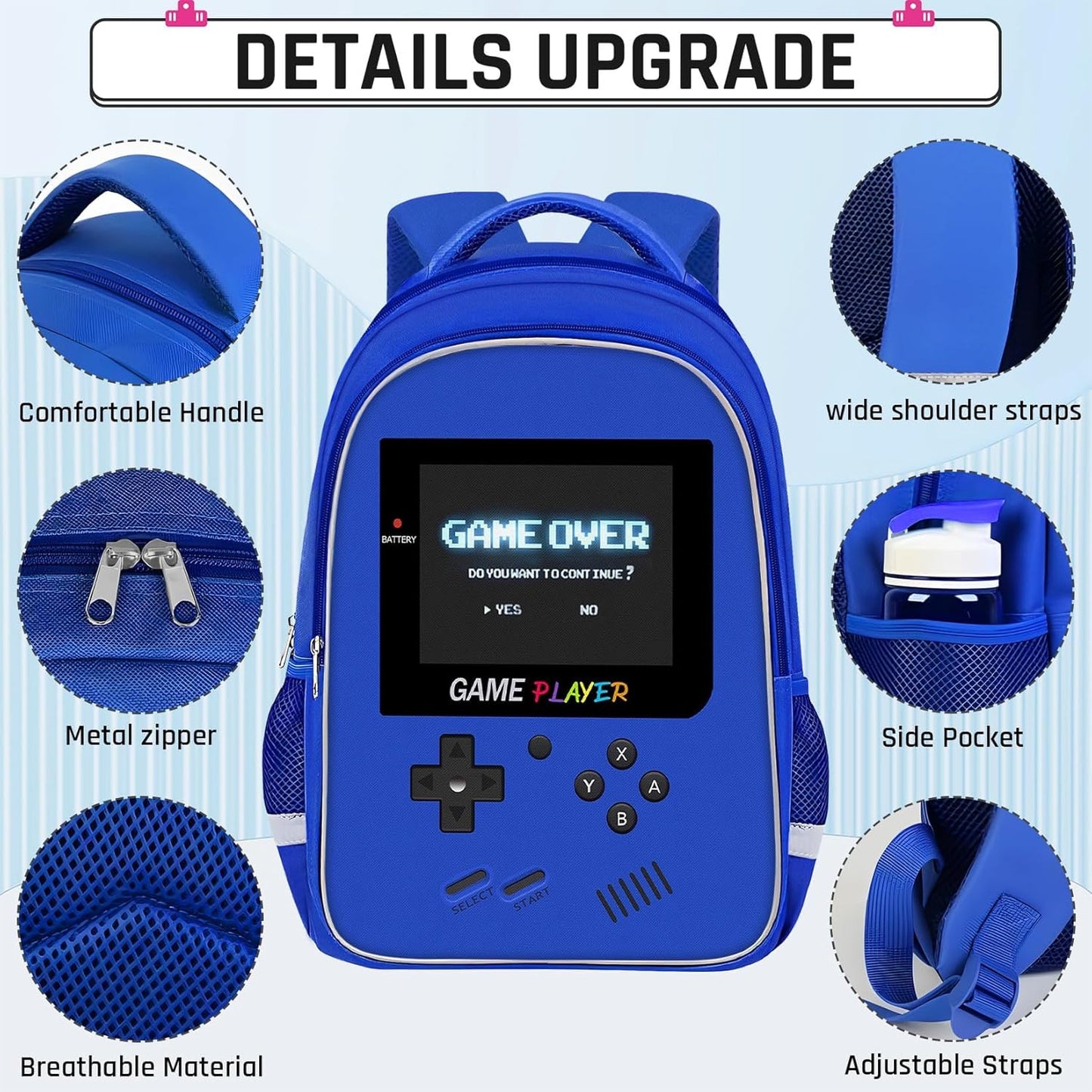 Backpack for School Boys,Gamer Boys Backpack for Elementary Middle School,Student Bookbag for Ages 6-18 Kids Children Teens,17″ Video Game Bookbag Travel Back Pack