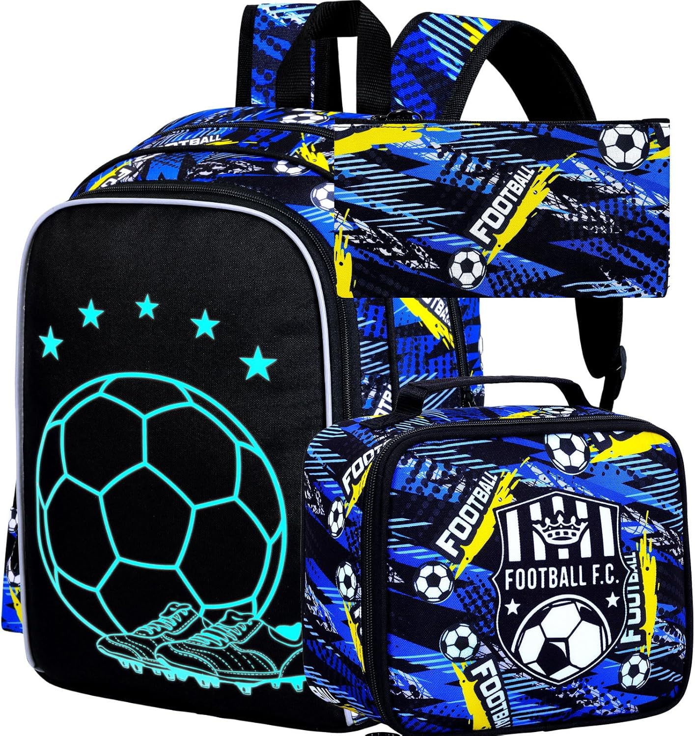 3PCS Backpack for Kids, Luminous School Backpacks with Lunch Box, 17" Water Resistant Boys Camo