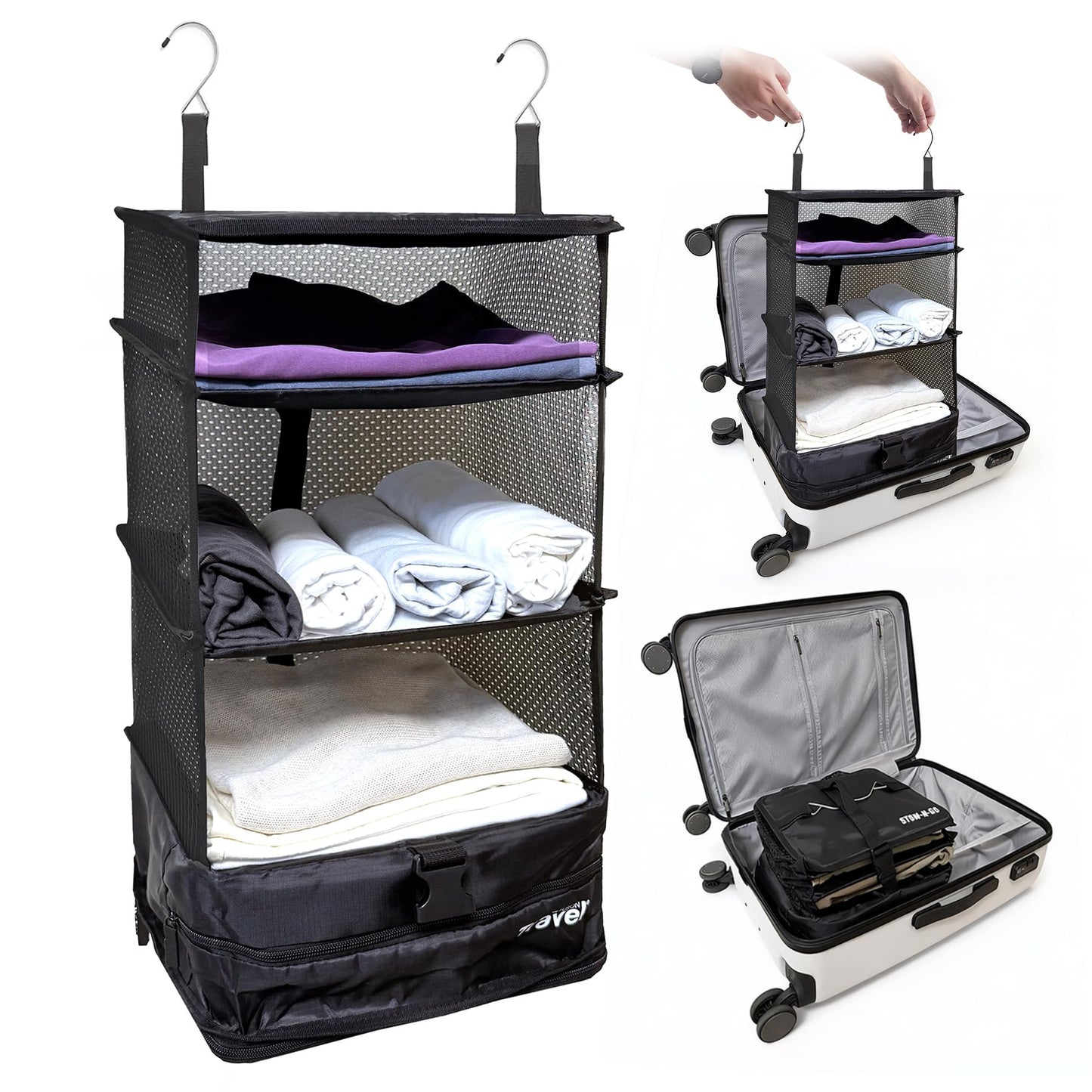 Grand Fusion Stow-N-Go Hanging Travel Shelves, Packing Organizer for Luggage. Carry on Closet for