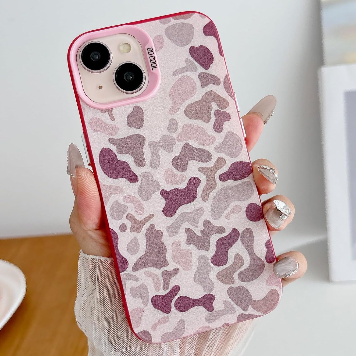for iPhone 13 Case & iPhone 14 Case, Vintage Camo Pattern Design for Men Boys Teens, Cool Camouflage Shockproof Protective Cover for Girls Women - Pink