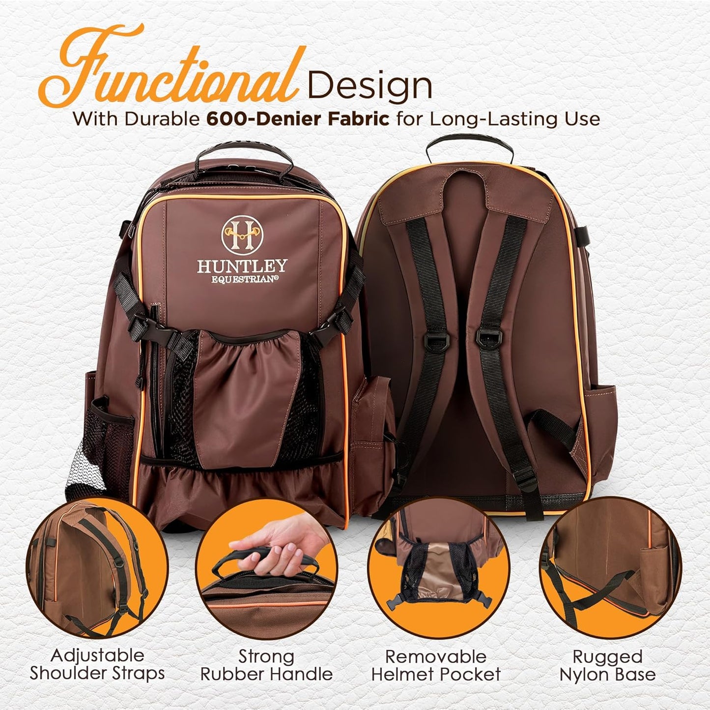 Huntley Equestrian Deluxe Heavy Duty Nylon Exterior Storage Fabric Backpack Adjustable Shoulder Straps