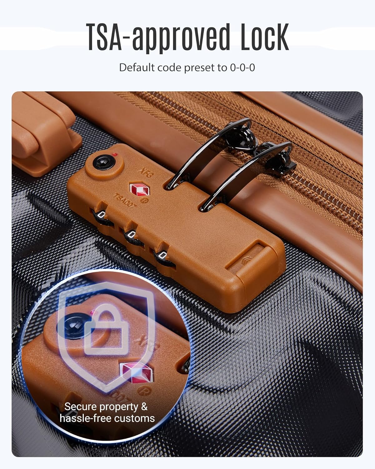 LIGHT FLIGHT Luggage Sets, 3 Piece Durable Suitcase Set with Spinner Wheels, 3 Pcs Hardside Lightweight luggage with TSA Lock, Large Checked Travel Suitcases, 20/24/28 Inch,Black/Brown