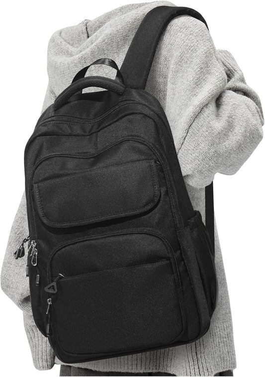 Black School Backpack for Women Men Cute Backpack for College Students Lightweight High School bag for Teens Girls Boys Waterproof Casual Daypacks Bookbag