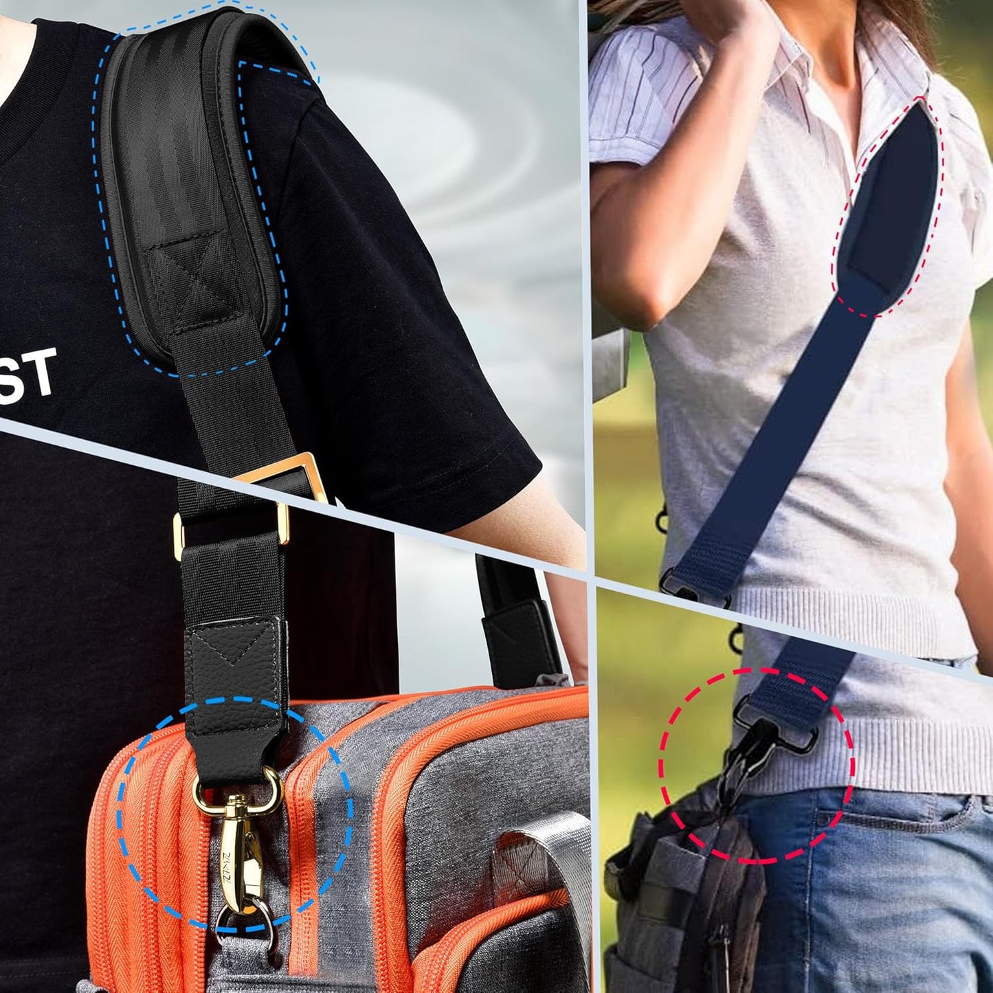 ZINZ 60" Universal Bag Strap with Ultra-Thick Fixed Breathable Pad Adjustable Heavy-Duty Shoulder Strap for Laptop Bag Crossbody Luggage Gym Bag Camera Bag and More -Black