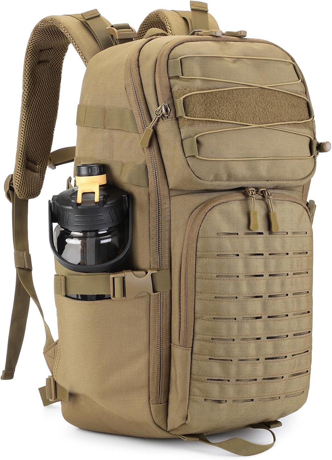 HUNTVP Tactical Backpack for Men 35L Military Backpack MOLLE 1000D Army Daypack 3 Day Bug Out Bag for Work Camping Hiking Outdoor, Brown