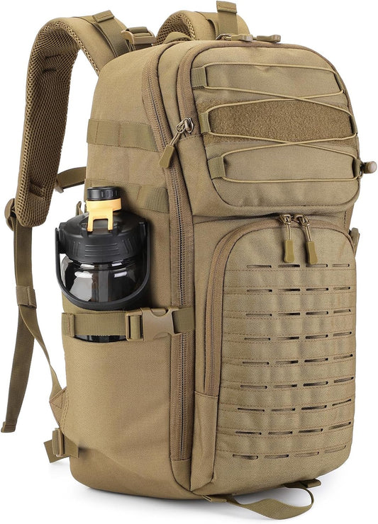 HUNTVP Tactical Backpack for Men 35L Military Backpack MOLLE 1000D Army Daypack 3 Day Bug Out Bag for Work Camping Hiking Outdoor, Brown