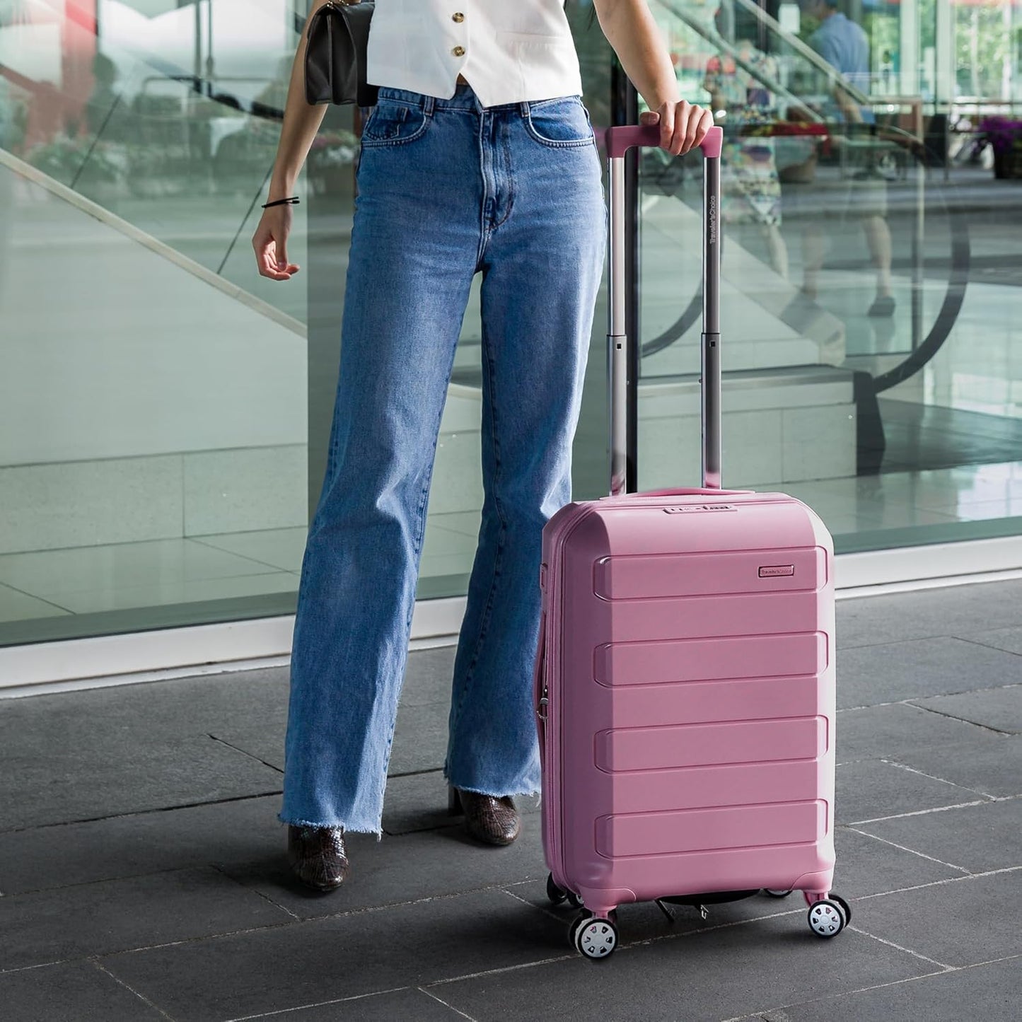 Traveler's Choice Pagosa Indestructible Hardshell Expandable Spinner Luggage, Mauve, 26-Inch Medium