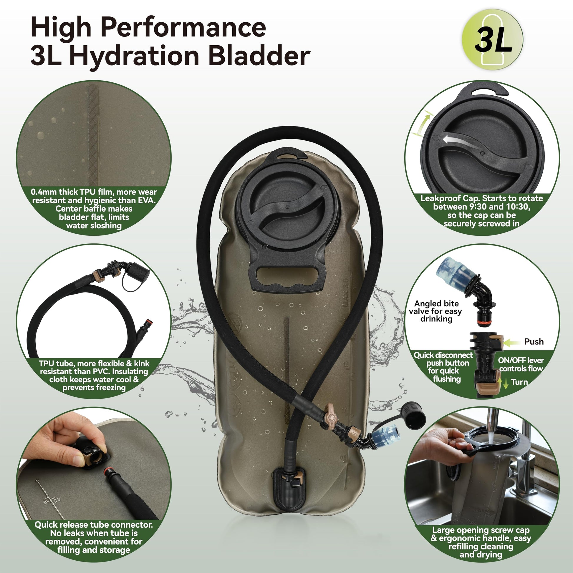 MARCHWAY Tactical Molle Hydration Pack Backpack with 3L TPU Water Bladder, Military Daypack for