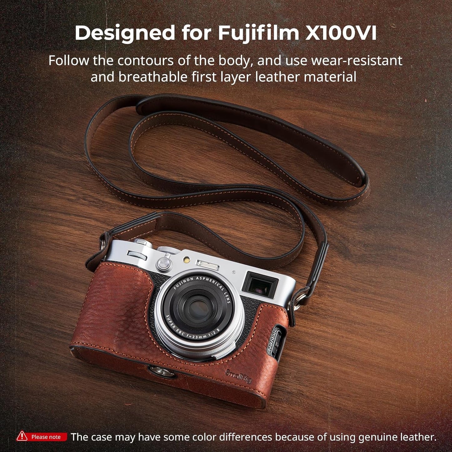 SMALLRIG X100VI Half Leather Case Kit with Shoulder Strap, Retro Style Leather Camera Half Case with Aluminum Alloy Frame for FUJIFILM X100VI (Brown)