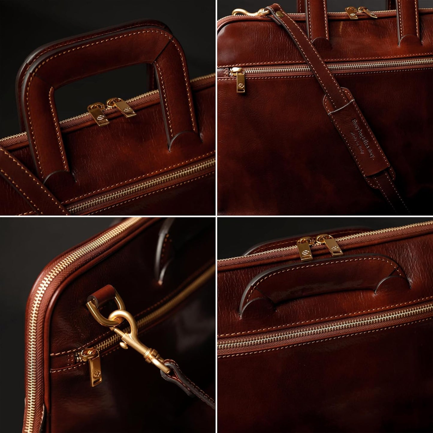 Time Resistance Slim Leather Briefcase - Italian Handmade Leather Computer Bag - Briefcase for Men and Women - Laptop Bag