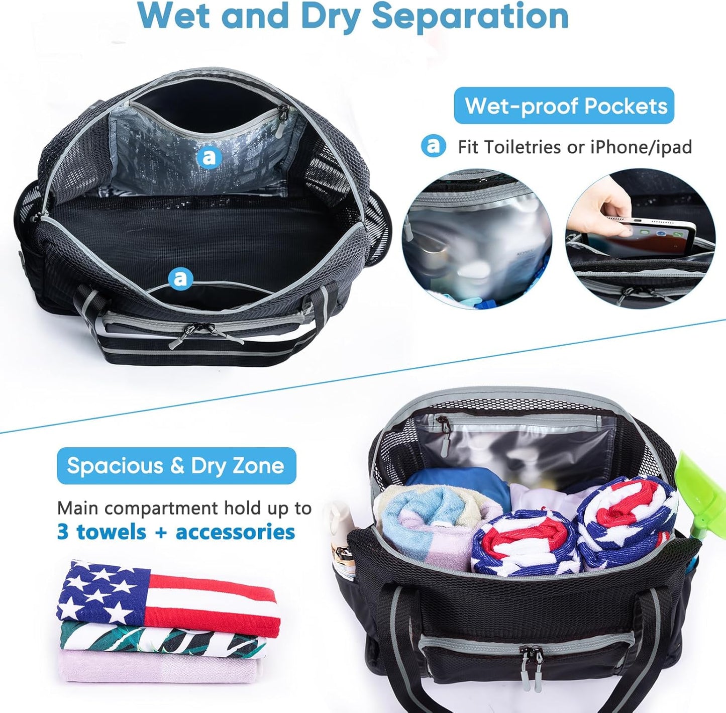 Large Mesh Beach Bag - XL Beach Tote Sandproof - Swim Bag - Large Pool Tote with Pockets for Toiletries, Towel