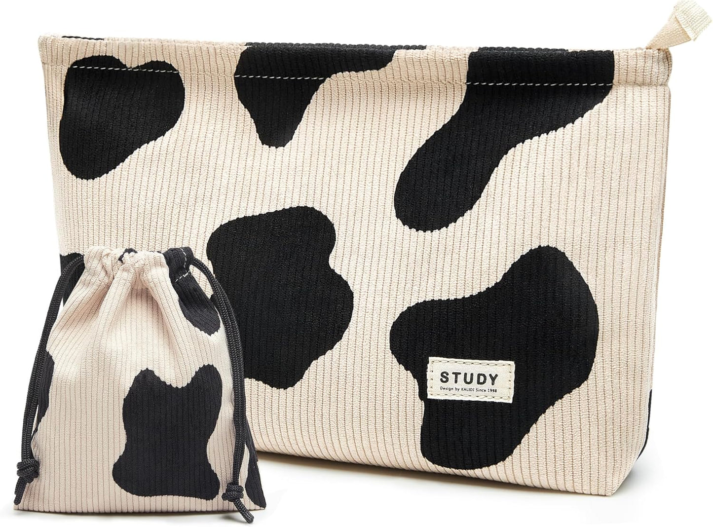 WLLWOO Makeup Bag-2pcs Cow Corduroy Cosmetic Bag Zipper Interior Waterproof Pencil Case Coin Purse Travel Toiletry Small Makeup Pouch For Women