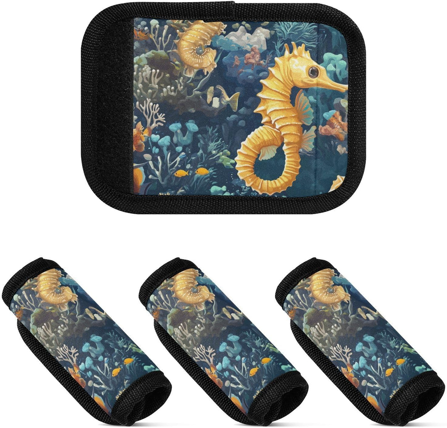 Blue Tropical Seahorse Coral 4 Pack Luggage Handle Wraps Covers for Suitcase Identifiers Bag Tags Travel Accessories