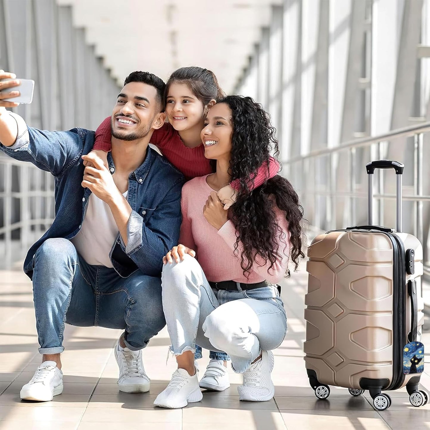 Black Cat Sky Leather Luggage Tag for Suitcase 2 Pack Luggage Tag with Privacy Name ID Label and Stainless Steel Loop for Travel Bag Suitcase