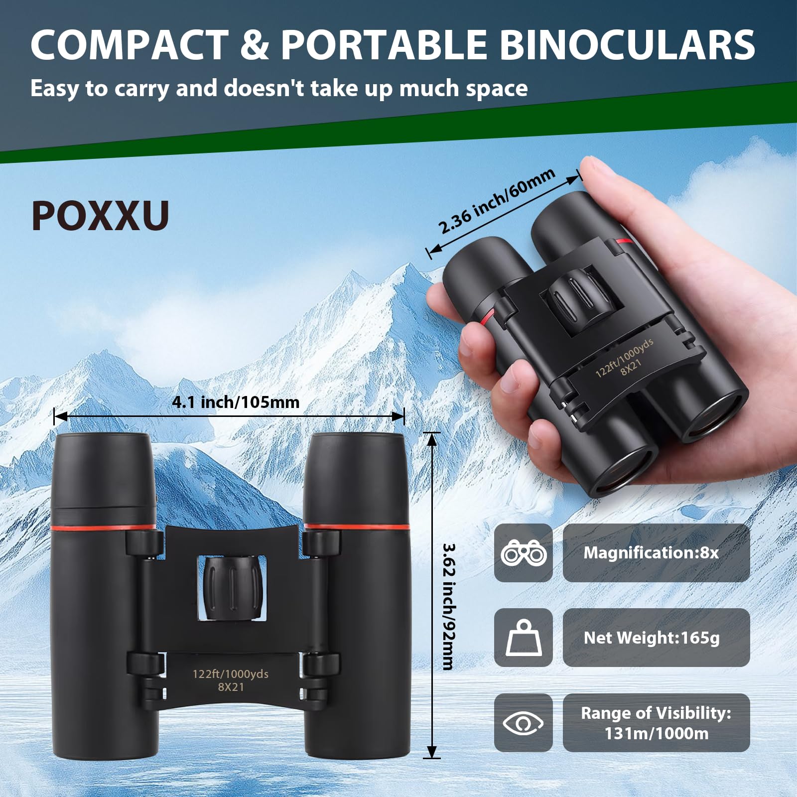 POXXU Binoculars for Adults and Kids, High Powered Compact Binoculars