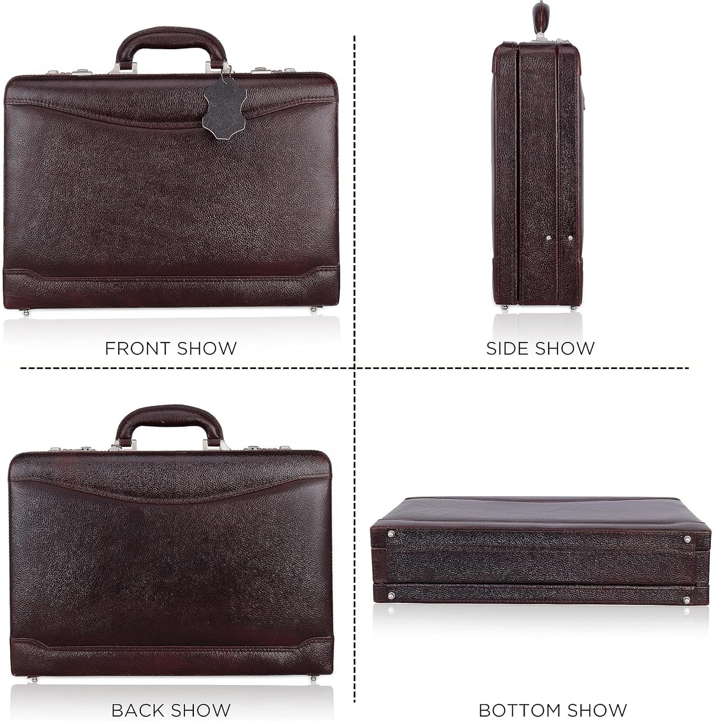 Full Grain Leather Briefcase Attache Case For Unisex Size L18 * W5 * H12 Inches Expandable