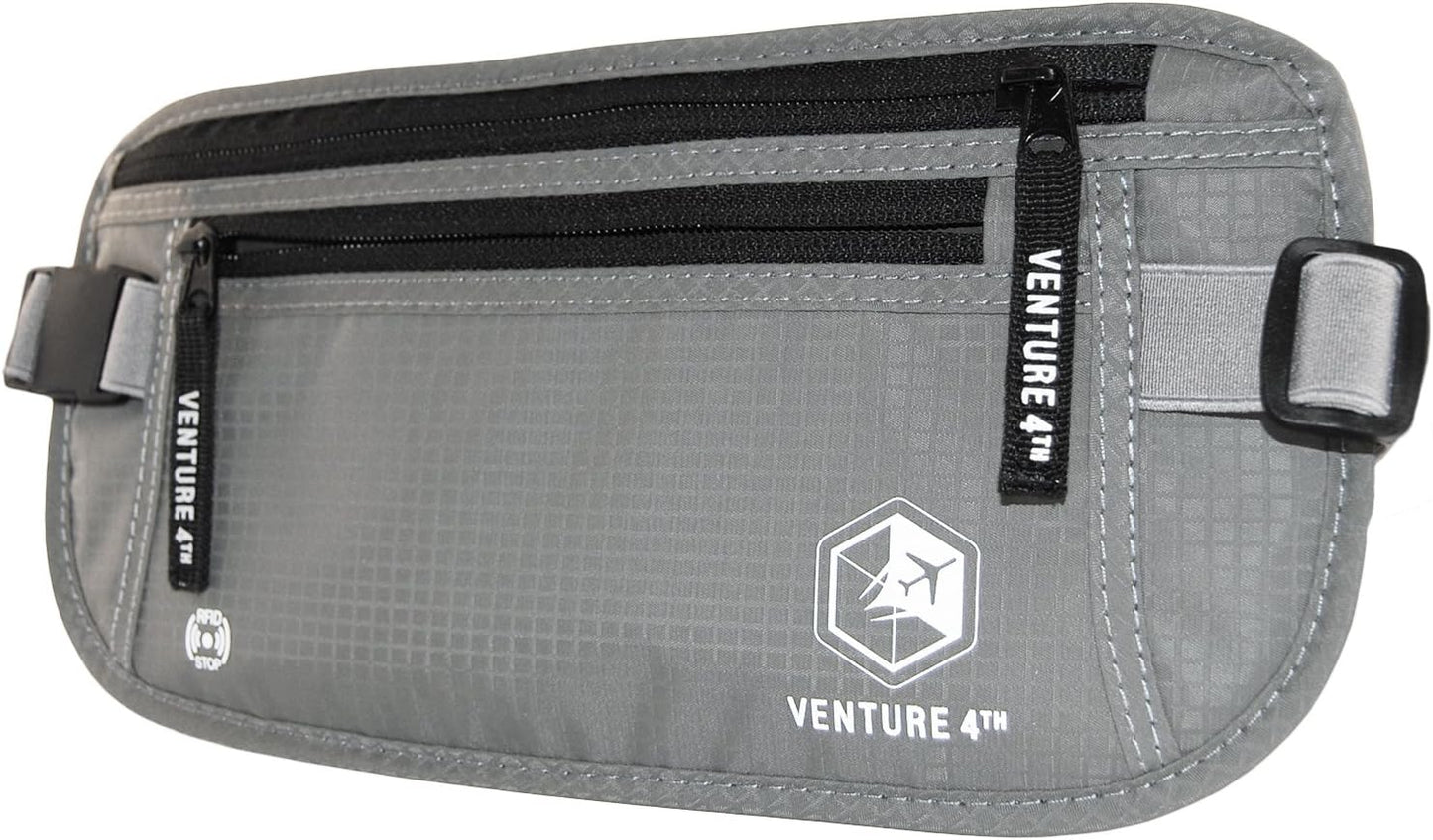 VENTURE 4TH Slim Minimalist Design RFID Money Belt with RFID Blocking Sleeves, for Men and Women – Ideal for Keeping Your Cash, Credit Card, Passport, Phone Secure When Traveling - Silver