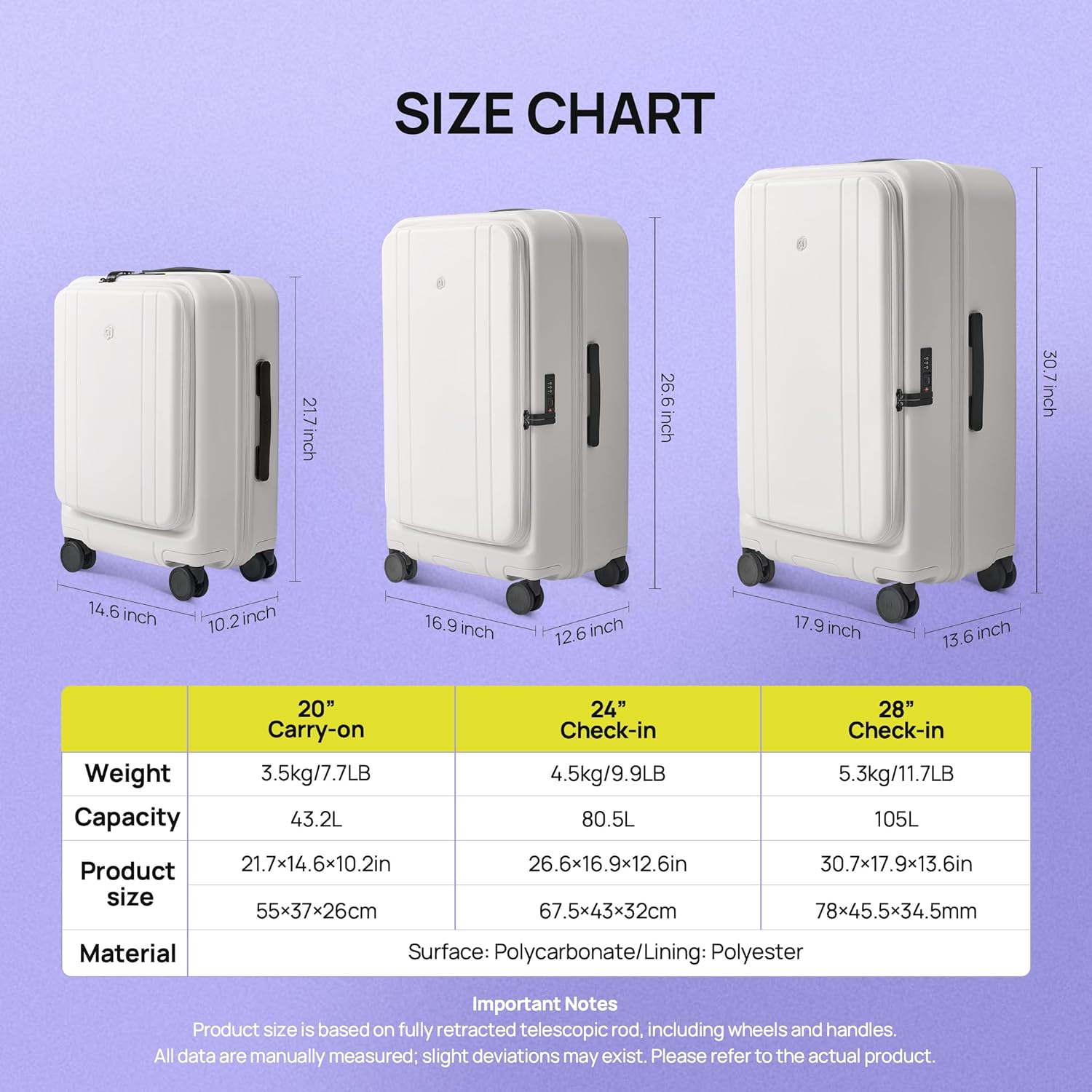 NINETYGO Large Checked Luggage 28 Inch, Top Opening Luggage Checking In Luggage, Expandable, PC