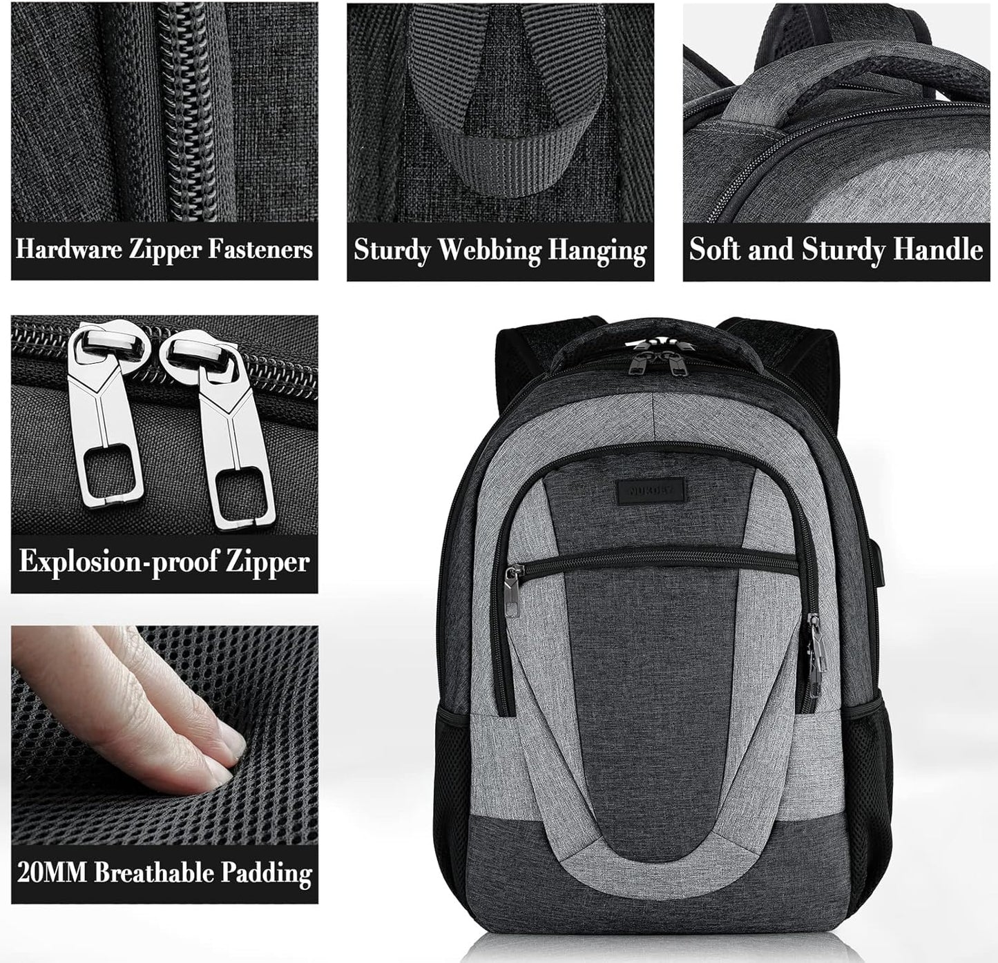 Backpack for Men and Women, Extra Large School Backpacks for Teens, Water Resistant Back Pack with USB Charging Port Fits 17 Inch Laptop, Business Anti Theft Sturdy Computer Bag Gifts, Blackgrey